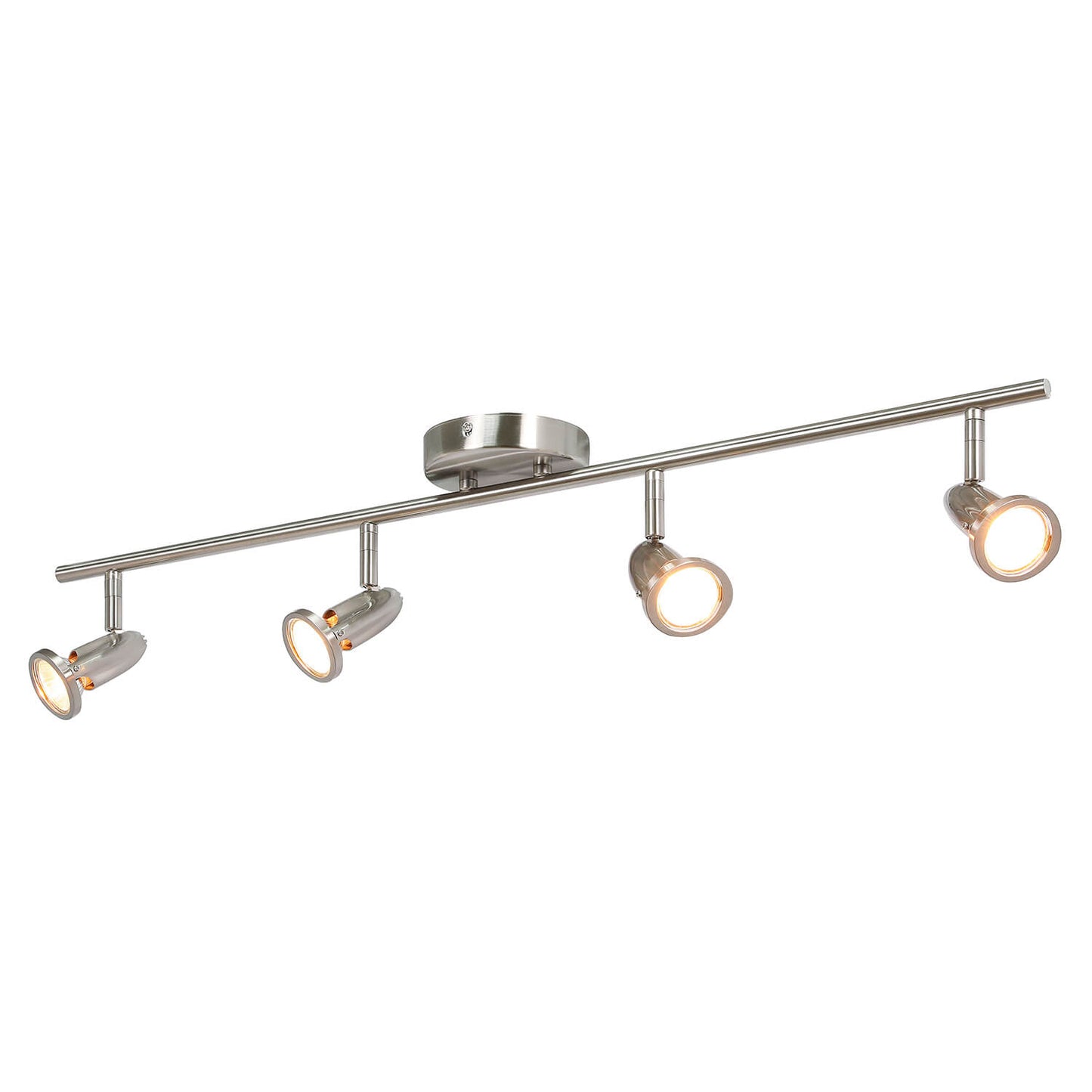 Track Light Fixture, 4 Adjustable Spotlights, Brushed Nickel, Straight Bar Mount XB-TR1224-4-BN