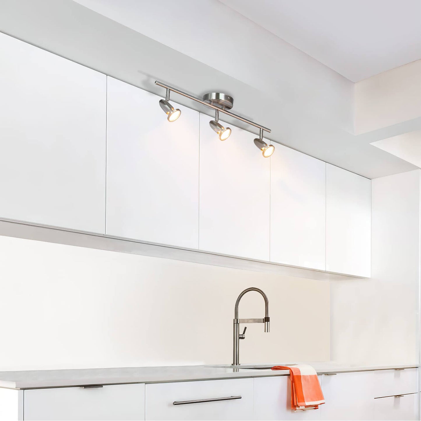 Track Light Fixture, 3 Adjustable Spotlights, Brushed Nickel, Ceiling Mount XB-TR1224-3-BN