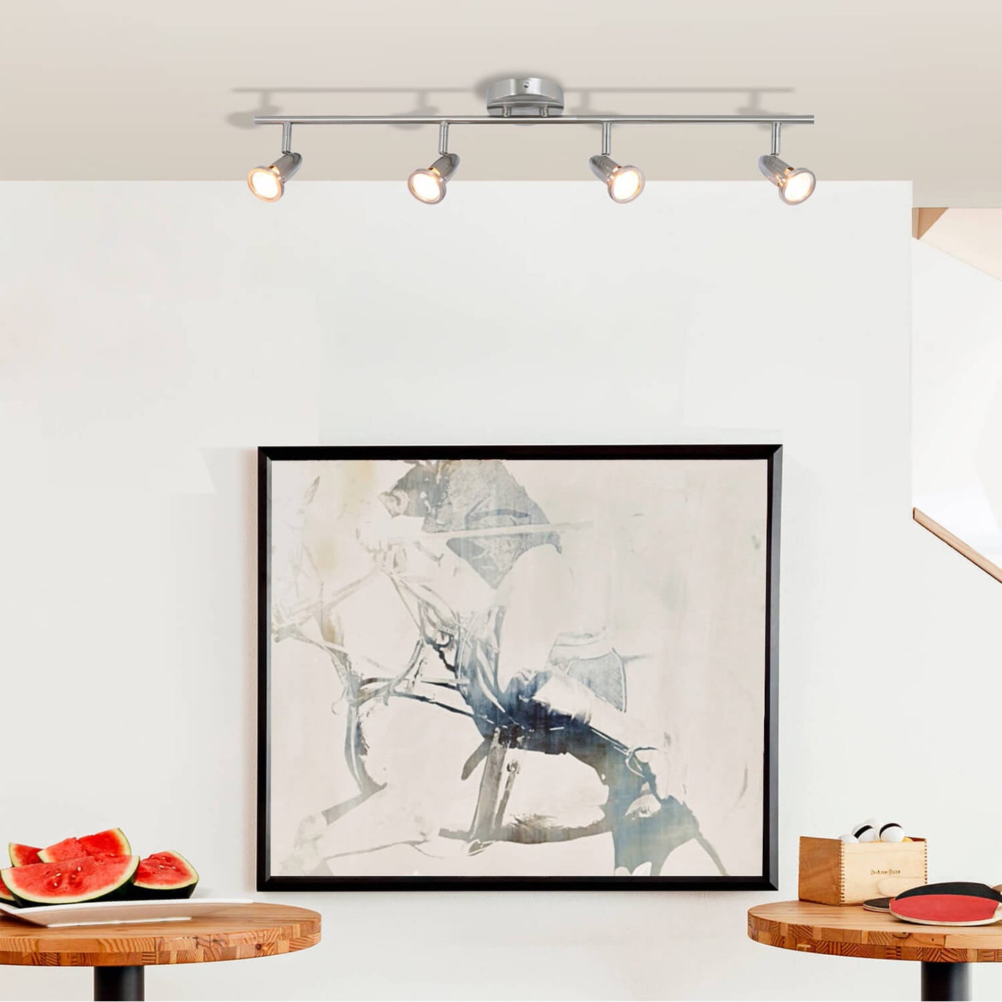 Track Light Fixture, 4 Adjustable Spotlights, Brushed Nickel, Straight Bar Mount XB-TR1224-4-BN