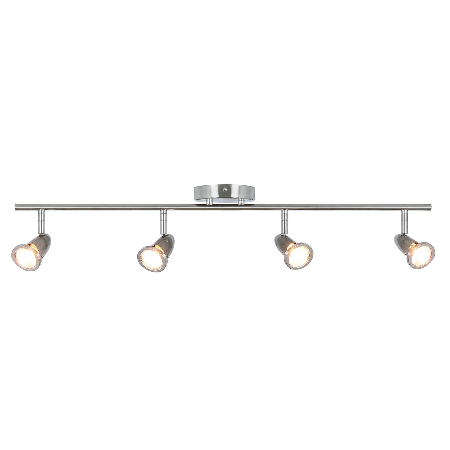 Track Light Fixture, 4 Adjustable Spotlights, Brushed Nickel, Straight Bar Mount XB-TR1224-4-BN