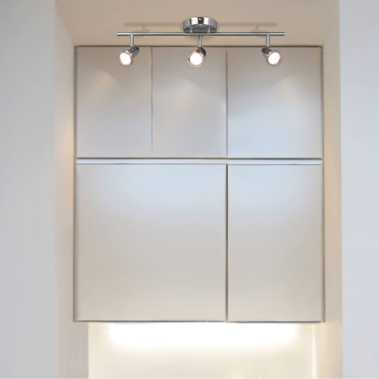 Track Light Fixture, 3 Adjustable Spotlights, Brushed Nickel, Ceiling Mount XB-TR1224-3-BN