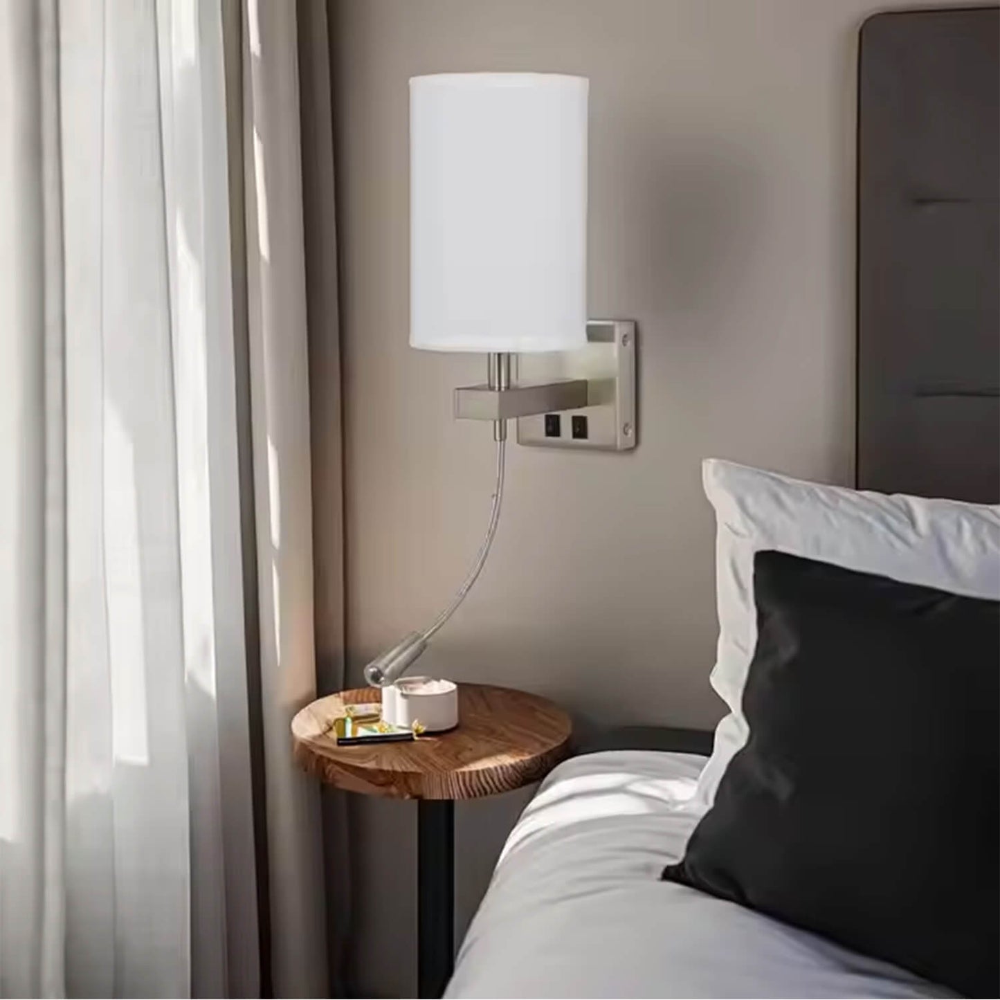 Indoor Fabric Shade Nickel E26 Bedroom Headboard Led Hotel Reading Light Hotel Wall Light Bedside Wall Light XB-W130-1