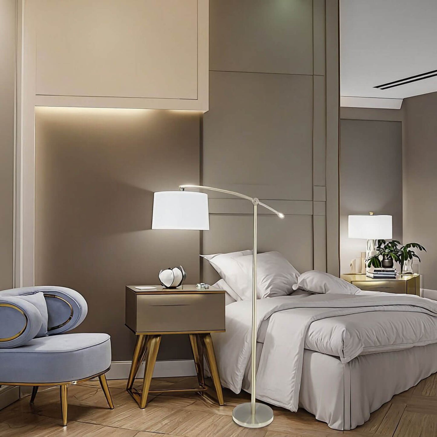 Standing Arc Floor Lighting Hotel Lamp Bedroom Adjustable Metal Modern Iron White Round Large Incandescent Bulbs E26 XB-FL134-BN