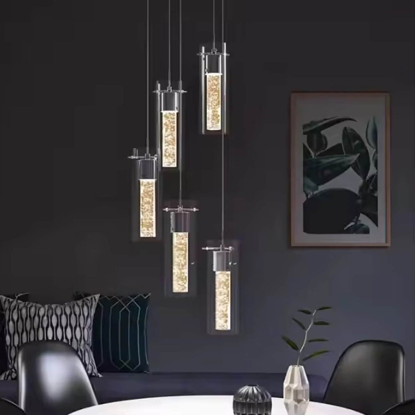 Decor Kitchen Counter Dining Table Column 5 Light Glass Lighting Modern Chandelier Pendant Light Hanging Ceiling Lamp for Indoor XB-C1110-5-CH