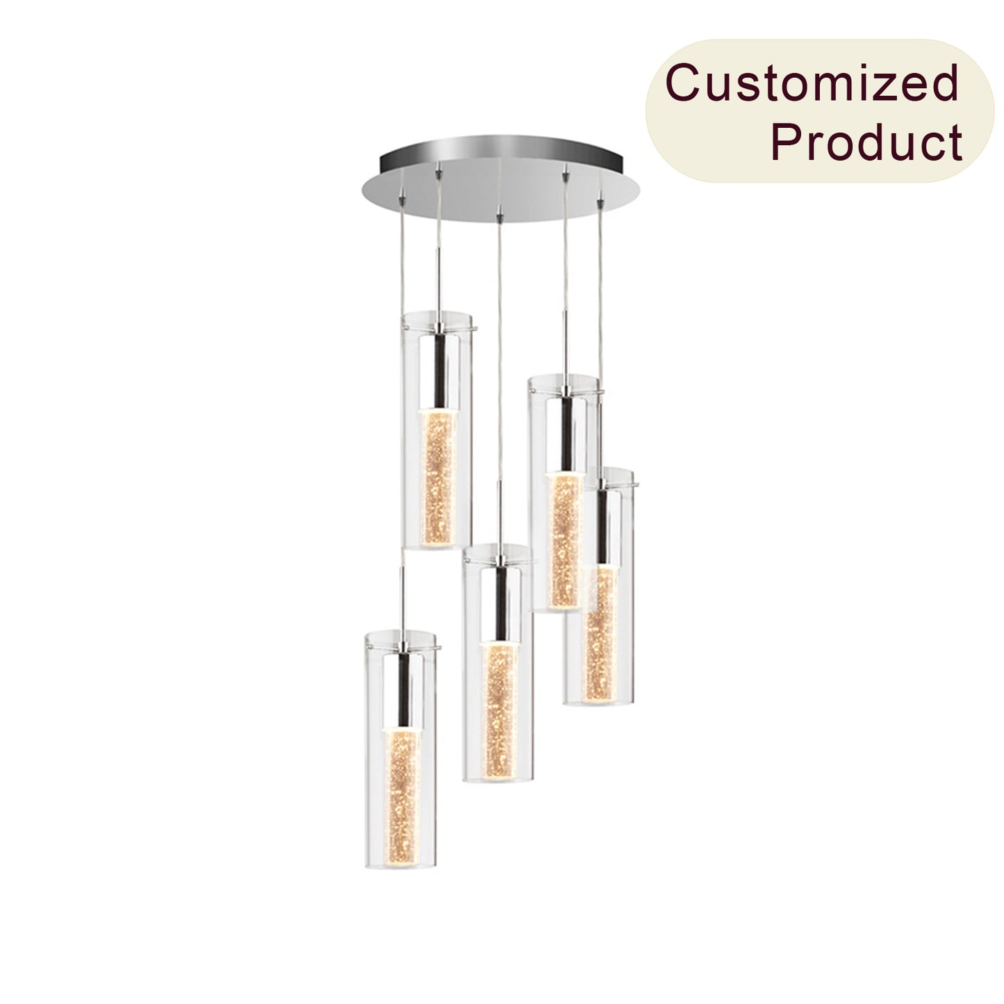 Decor Kitchen Counter Dining Table Column 5 Light Glass Lighting Modern Chandelier Pendant Light Hanging Ceiling Lamp for Indoor XB-C1110-5-CH