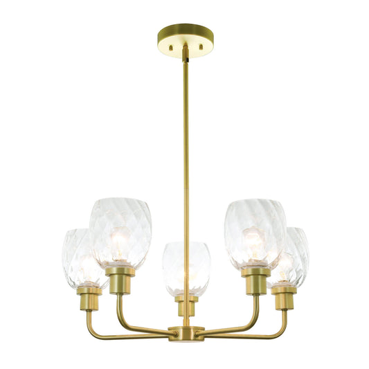 5-Light Modern Chandelier in Satin Brass with Clear Glass XB-C1210-5-SB
