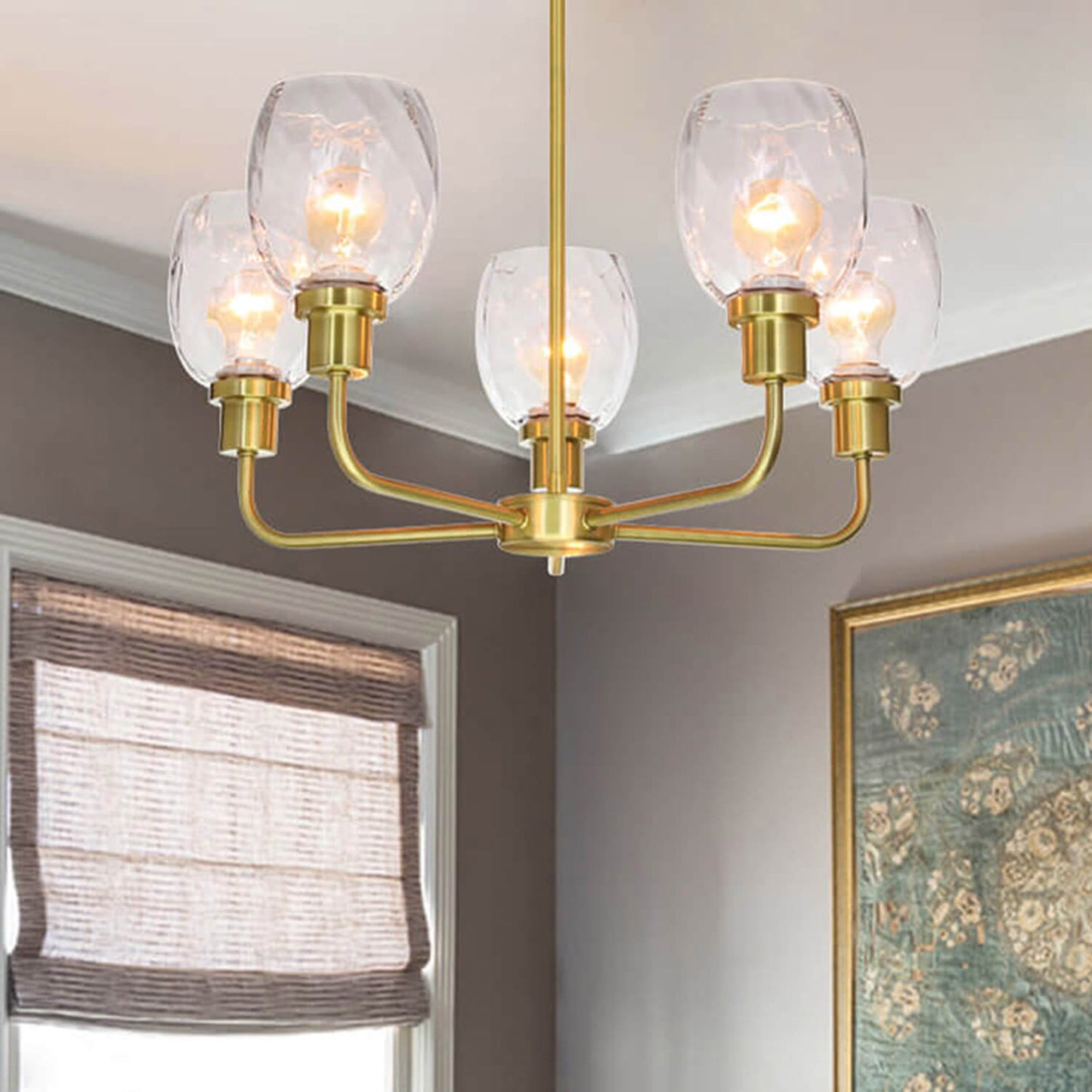 5-Light Modern Chandelier in Satin Brass with Clear Glass XB-C1210-5-SB