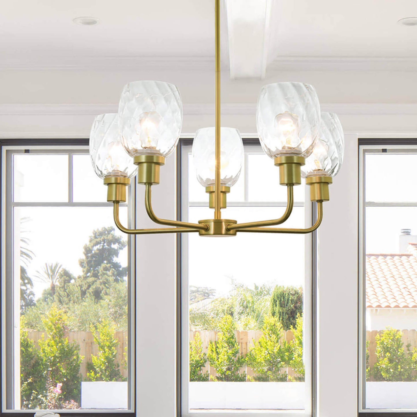 5-Light Modern Chandelier in Satin Brass with Clear Glass XB-C1210-5-SB