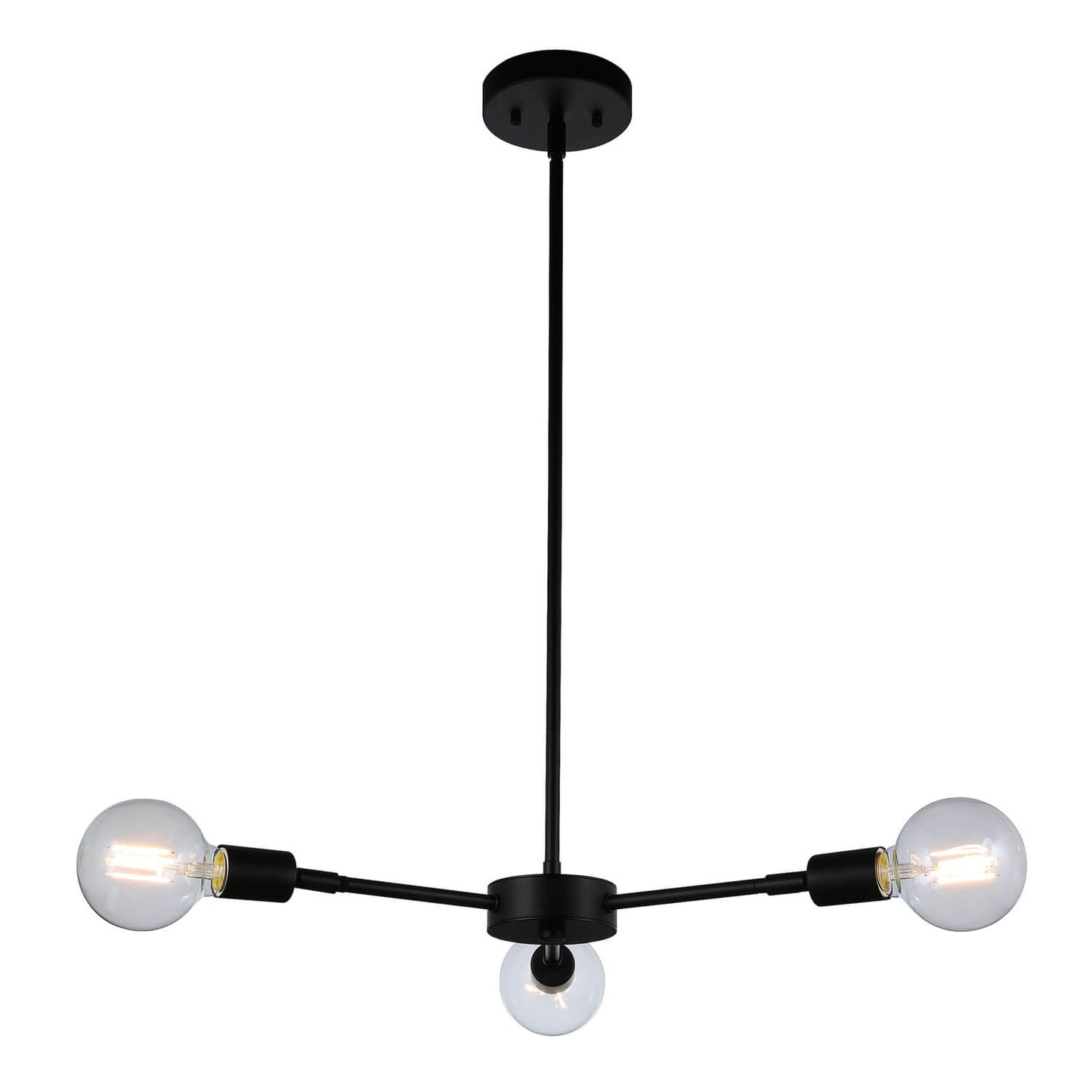 Modern 3-Light Pendant Chandelier, Matte Black with Edison Bulbs, Adjustable Arms XB-C1211-3-MBK