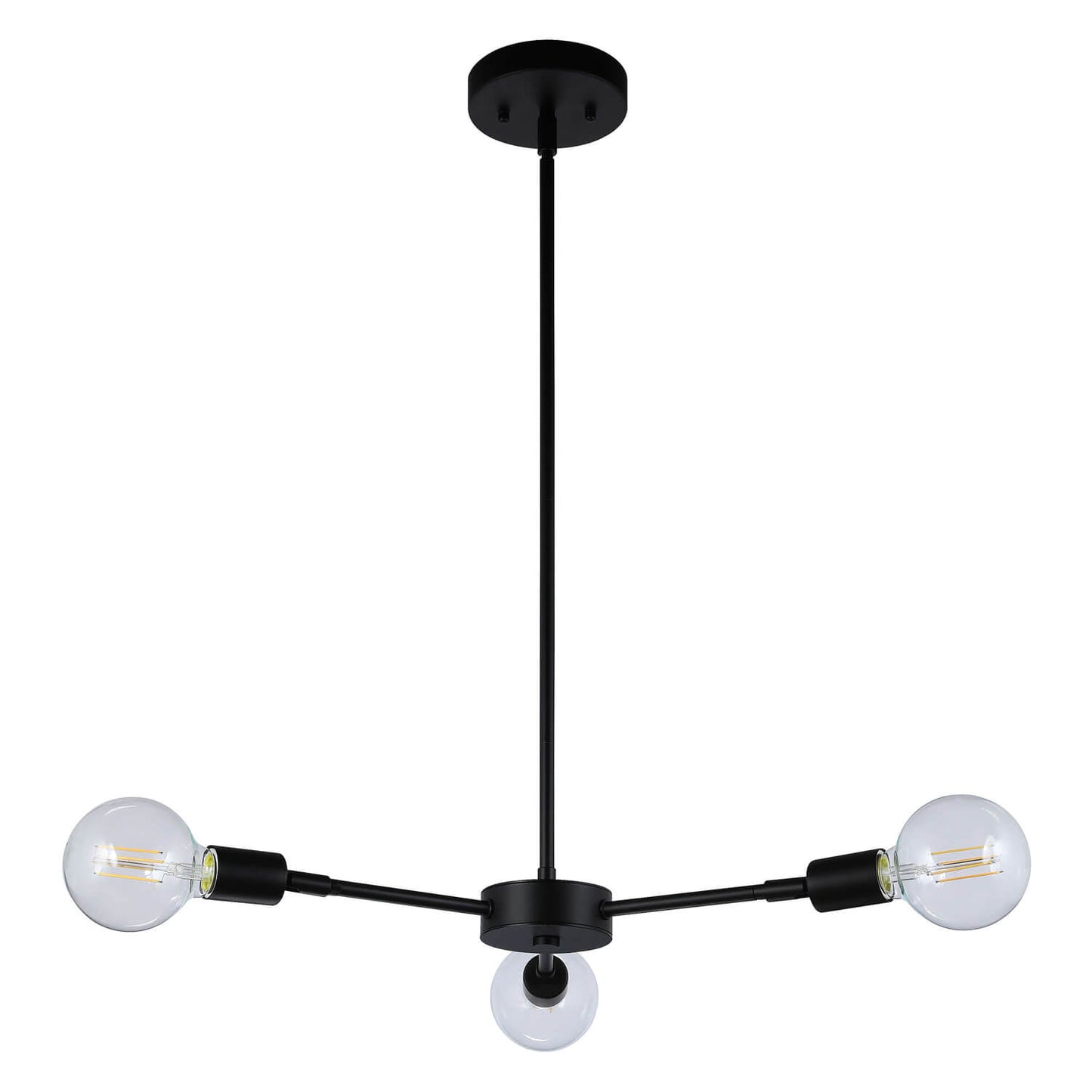 Modern 3-Light Pendant Chandelier, Matte Black with Edison Bulbs, Adjustable Arms XB-C1211-3-MBK