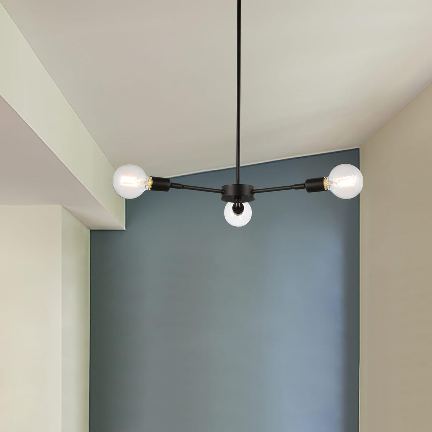 Modern 3-Light Pendant Chandelier, Matte Black with Edison Bulbs, Adjustable Arms XB-C1211-3-MBK