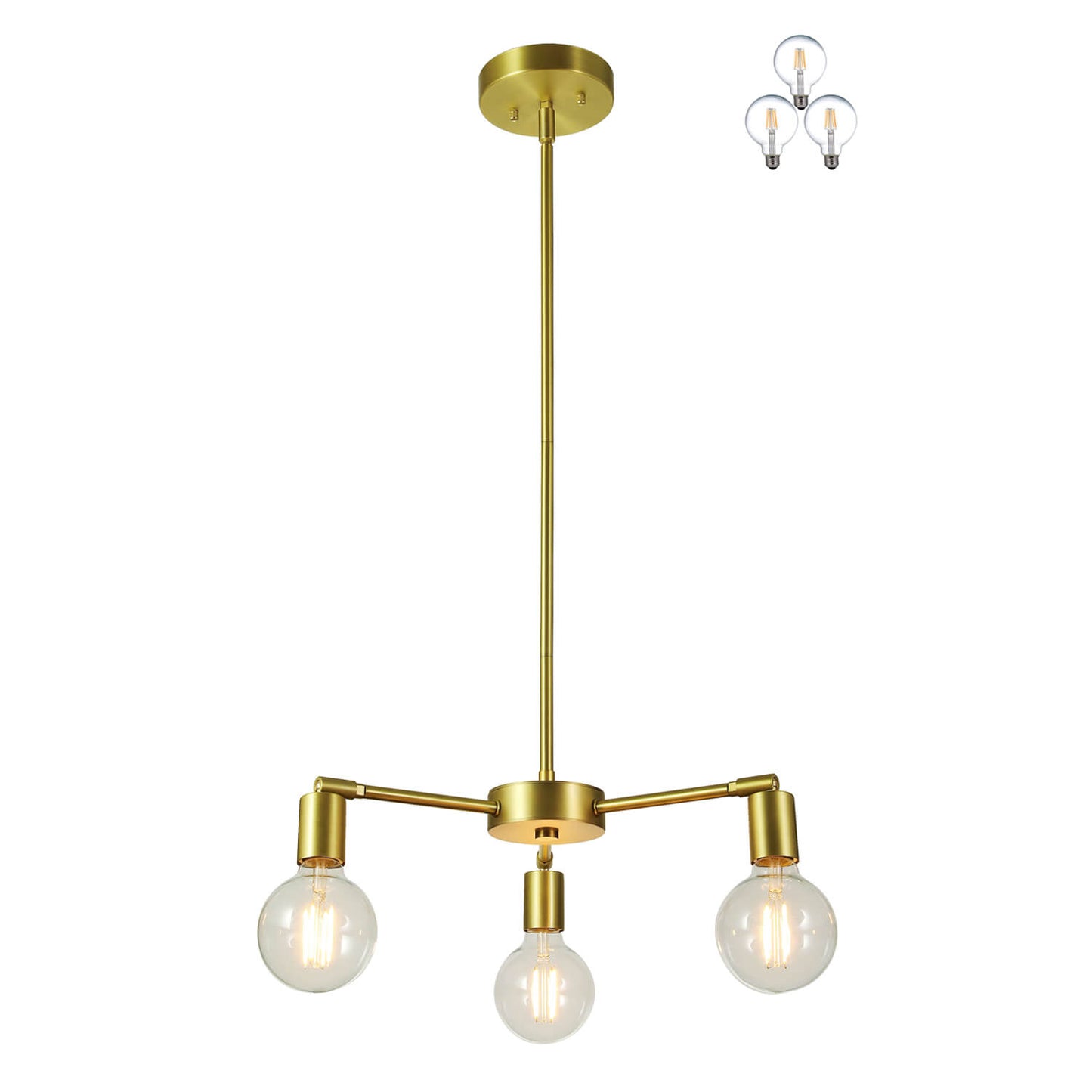 Modern Sputnik Chandelier, 3-Light Pendant Light, Gold with LED Bulbs XB-C1211-3-SB-LED