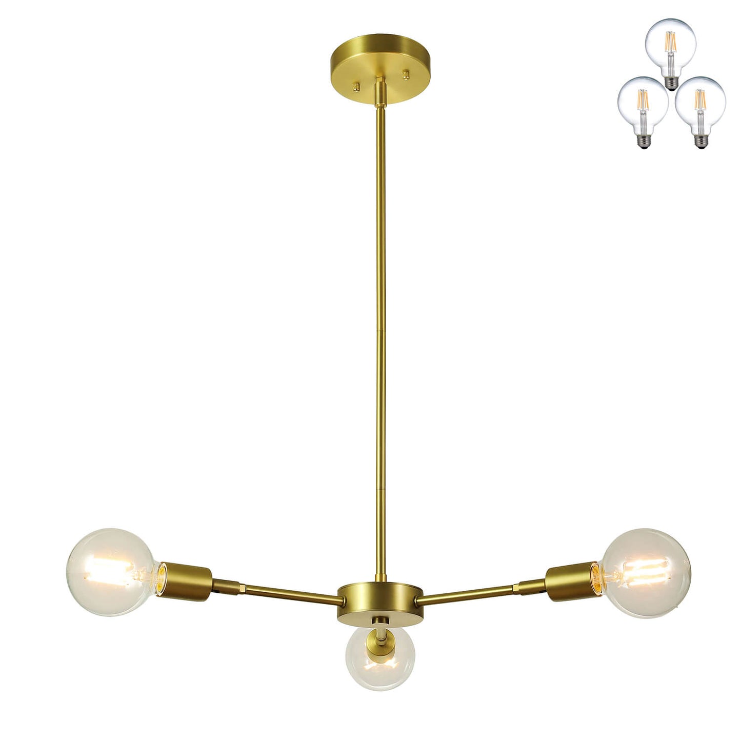 Modern Sputnik Chandelier, 3-Light Pendant Light, Gold with LED Bulbs XB-C1211-3-SB-LED
