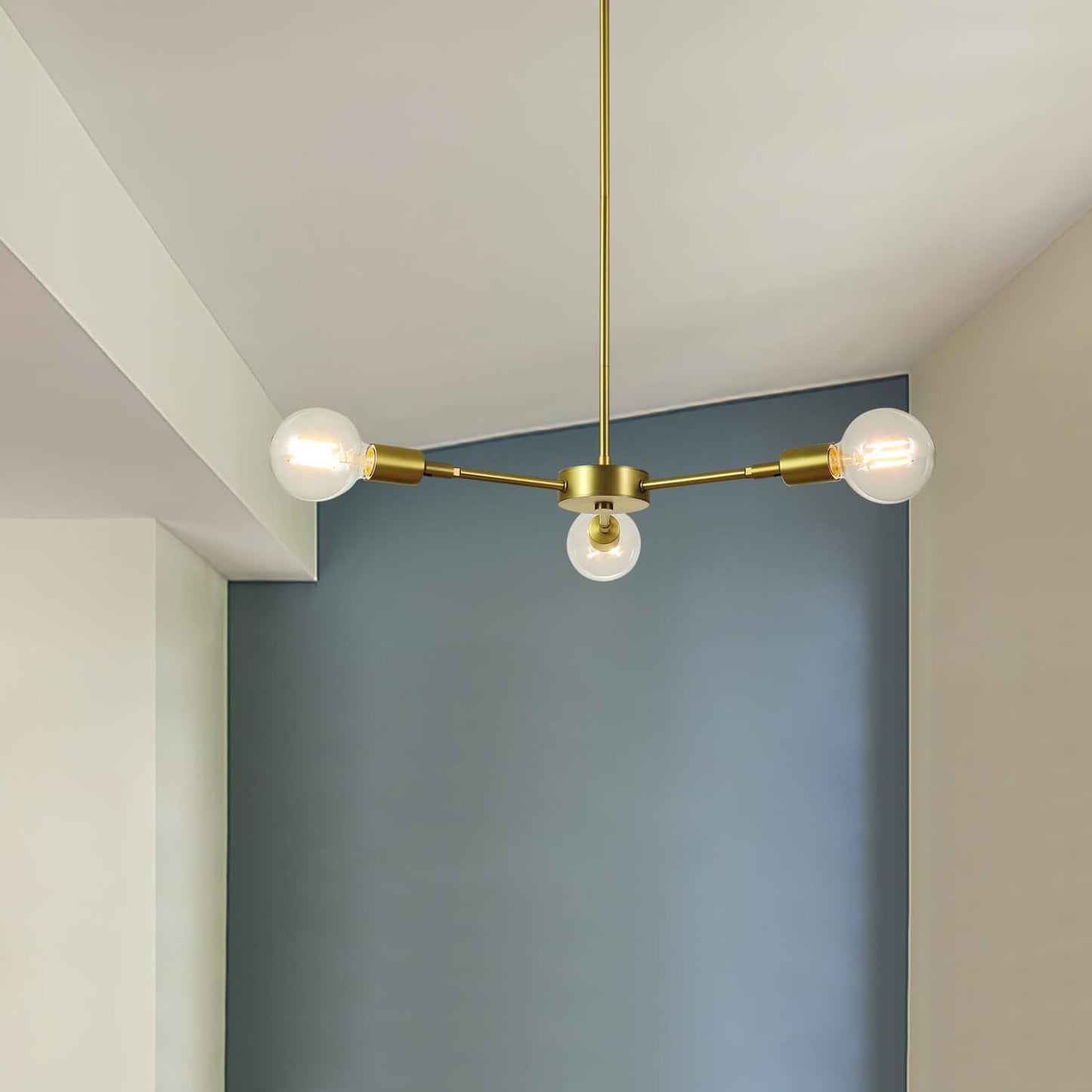 Modern Sputnik Chandelier, 3-Light Pendant Light, Gold with LED Bulbs XB-C1211-3-SB-LED