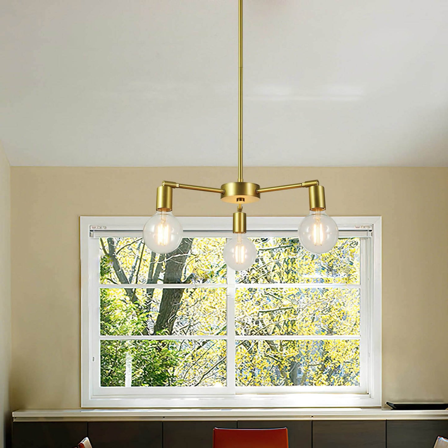 Modern Sputnik Chandelier, 3-Light Pendant Light, Gold with LED Bulbs XB-C1211-3-SB-LED