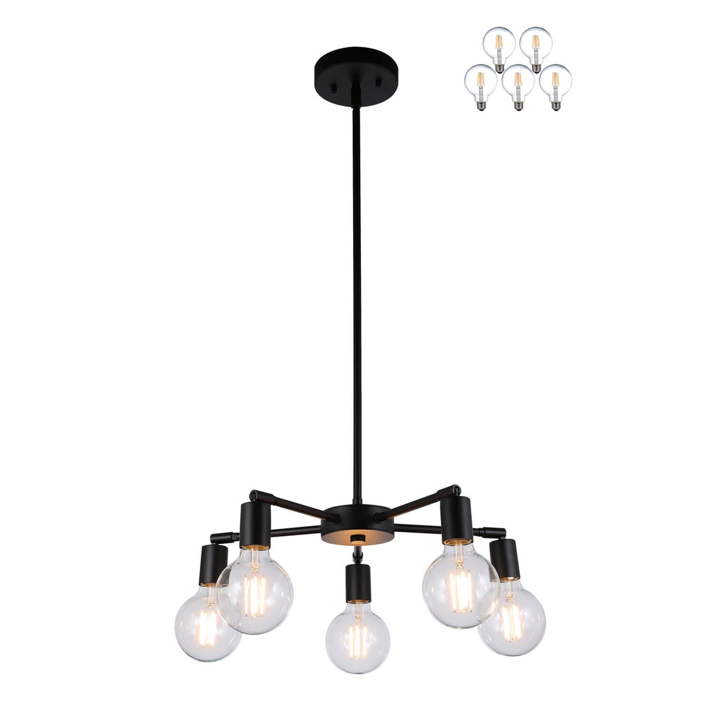 Modern 5-Light Matte Black Chandelier with LED Bulbs XB-C1211-5-MBK