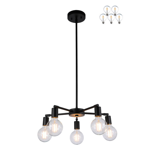 Modern 5-Light Matte Black Chandelier with LED Bulbs XB-C1211-5-MBK