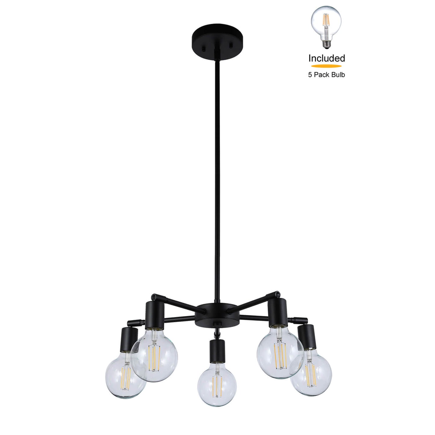 Modern 5-Light Matte Black Chandelier with LED Bulbs XB-C1211-5-MBK