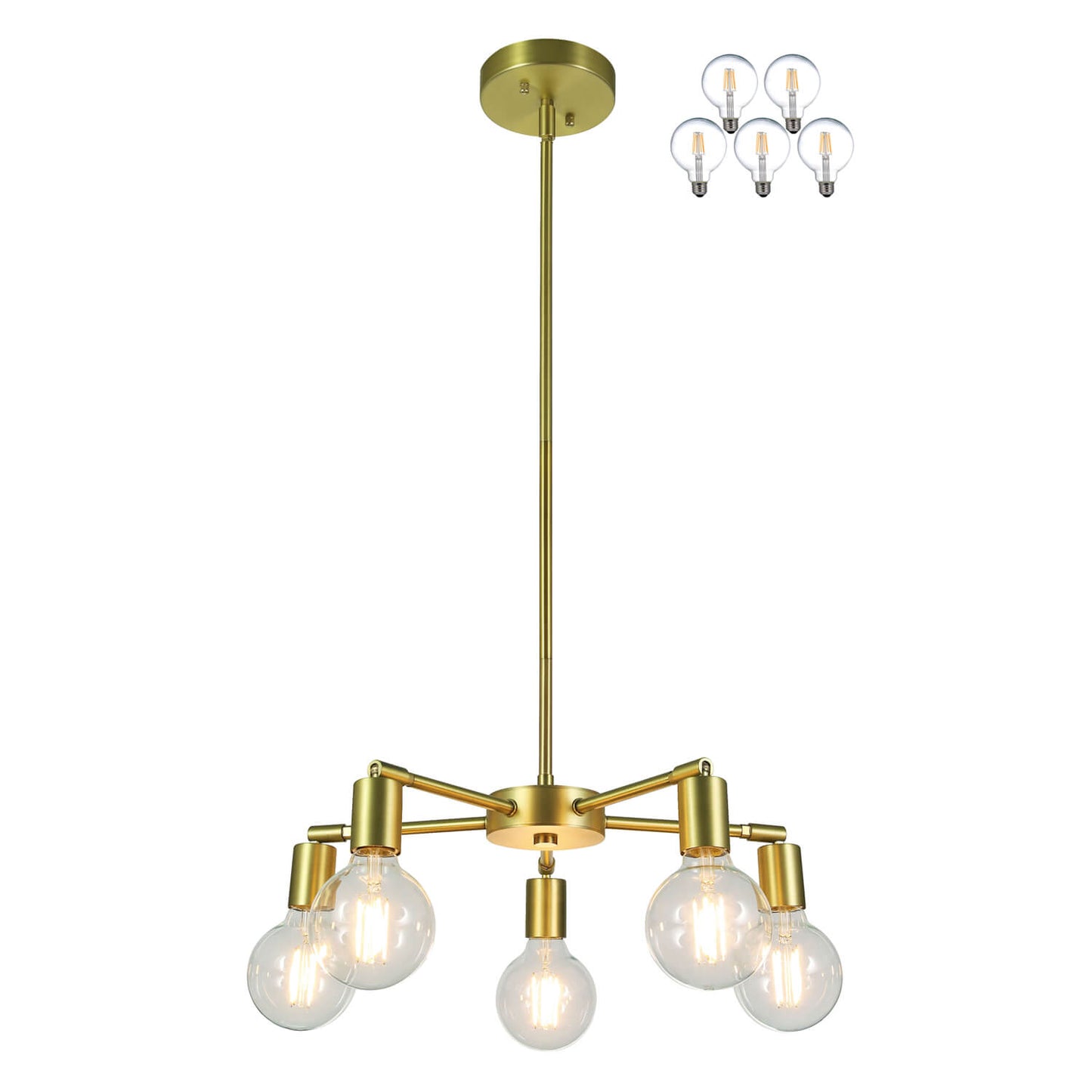 Sputnik Chandelier, 5-Light Brass Pendant with LED Bulbs, Kitchen Dining Room Light XB-C1211-5-SB