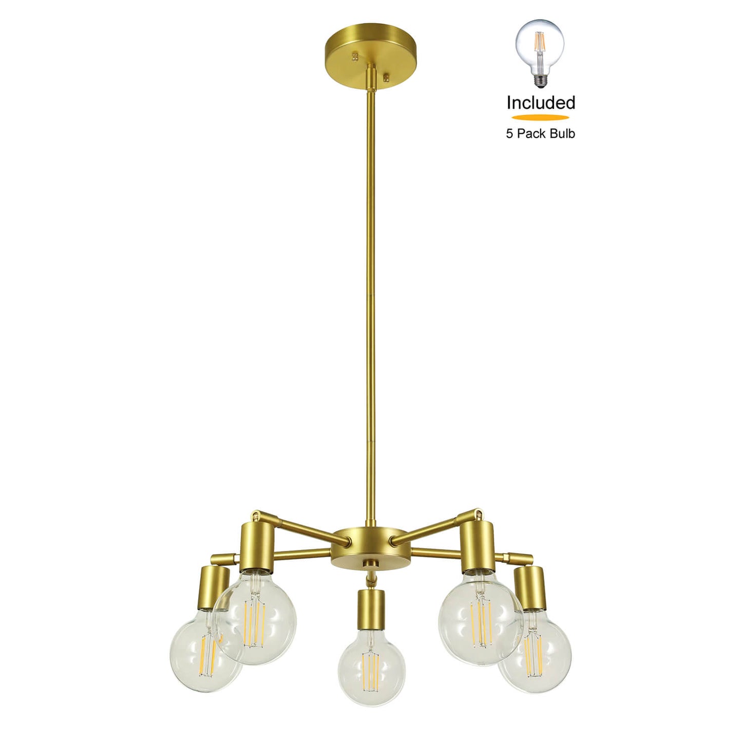 Sputnik Chandelier, 5-Light Brass Pendant with LED Bulbs, Kitchen Dining Room Light XB-C1211-5-SB
