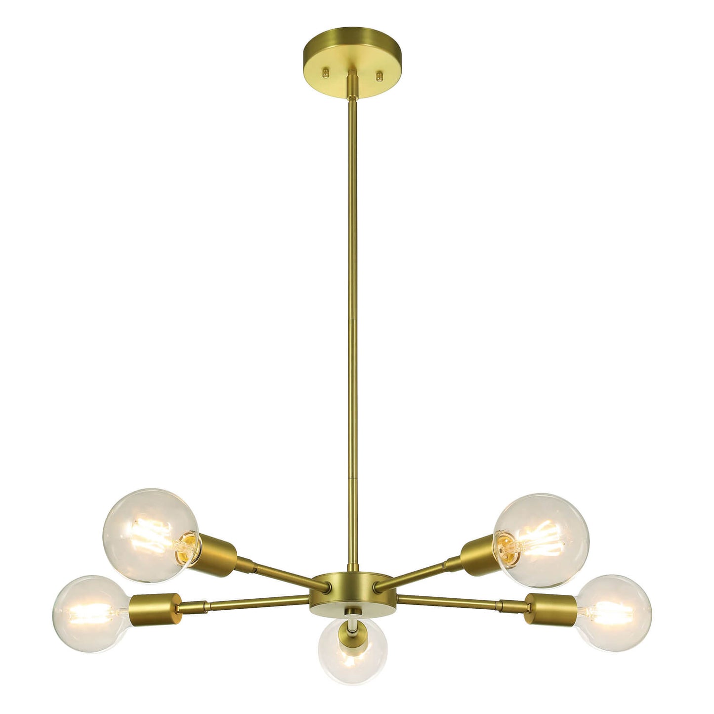 Sputnik Chandelier, 5-Light Brass Pendant with LED Bulbs, Kitchen Dining Room Light XB-C1211-5-SB