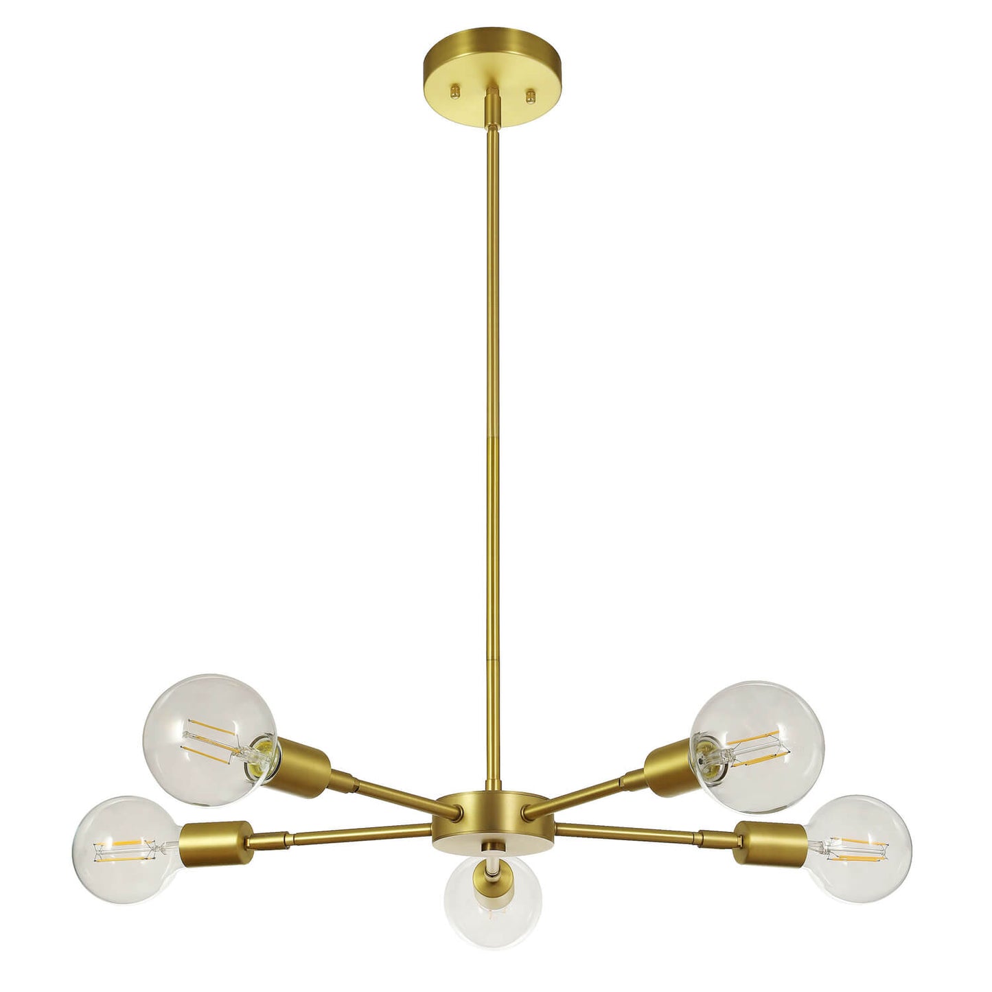 Sputnik Chandelier, 5-Light Brass Pendant with LED Bulbs, Kitchen Dining Room Light XB-C1211-5-SB