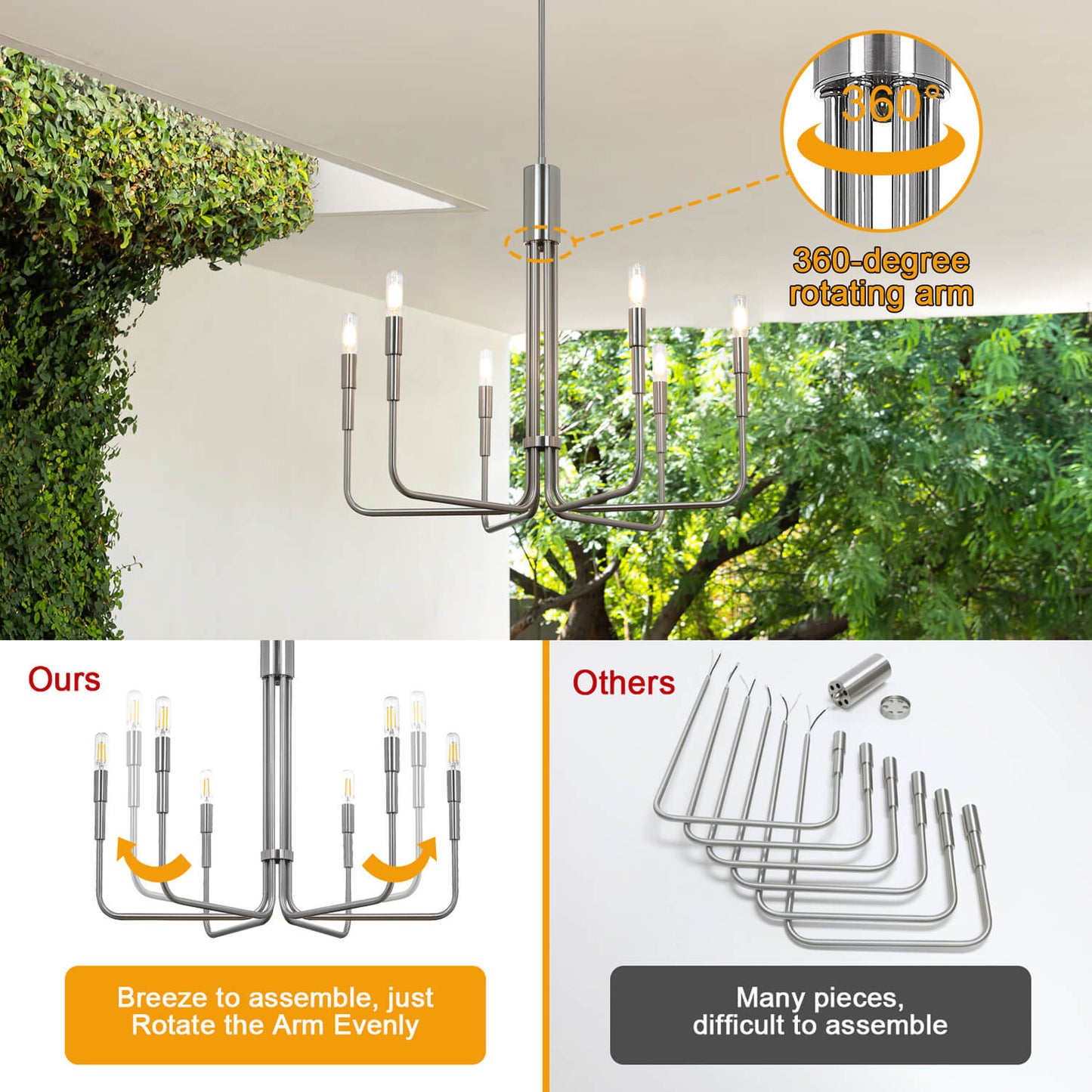 Modern Adjustable Nickel LED Chandelier XB-C1213-6-BN