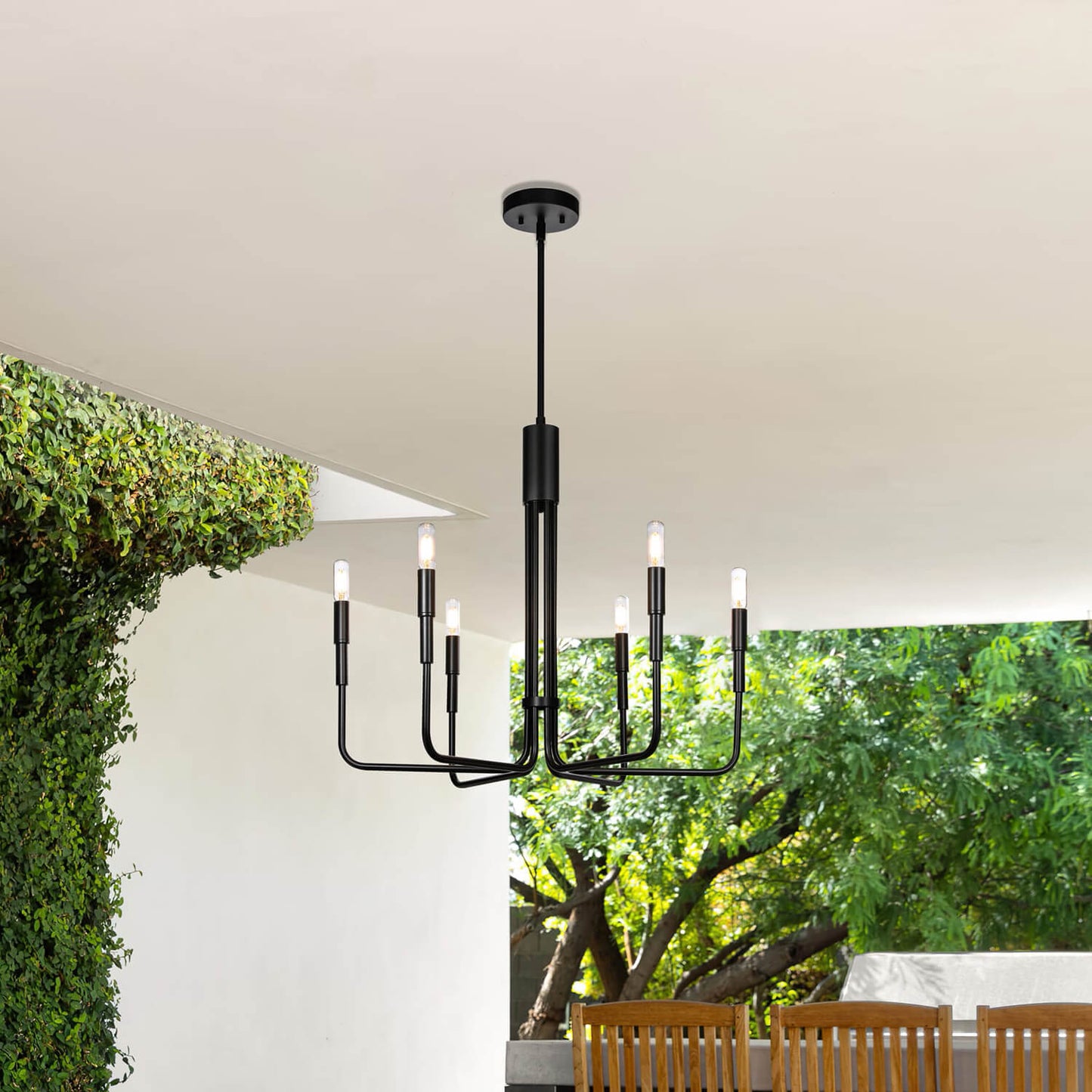 Farmhouse Chandelier, 6-Light Black Pendant Light Fixture for Kitchen Dining Room XB-C1213-6-MBK-1