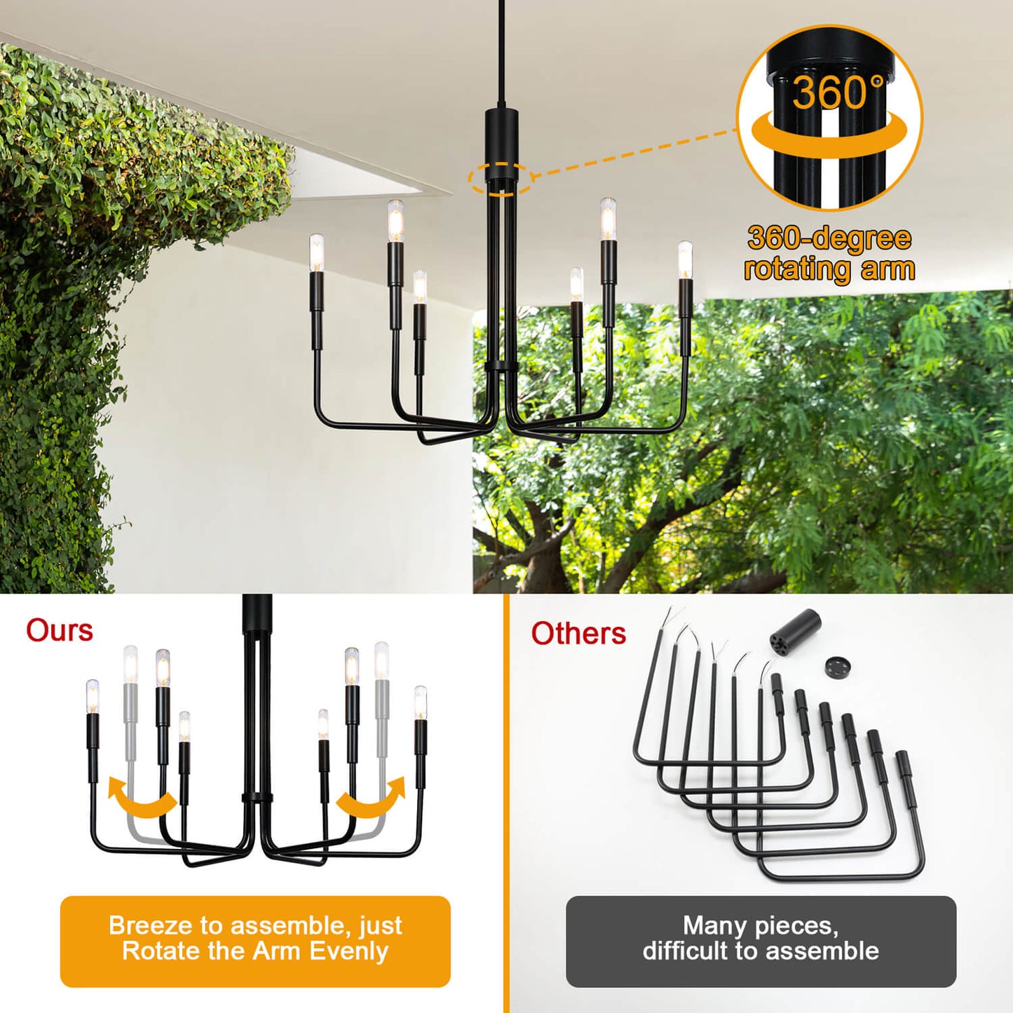 Farmhouse Chandelier, 6-Light Black Pendant Light Fixture for Kitchen Dining Room XB-C1213-6-MBK-1
