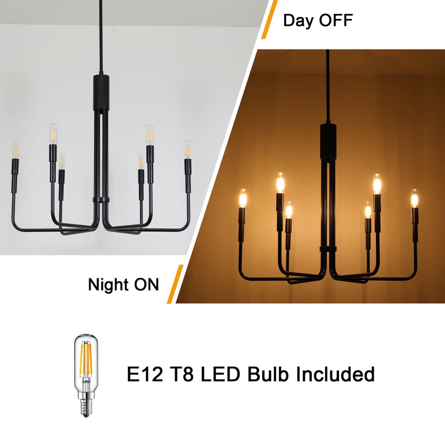 Farmhouse Chandelier, 6-Light Black Pendant Light Fixture for Kitchen Dining Room XB-C1213-6-MBK-1