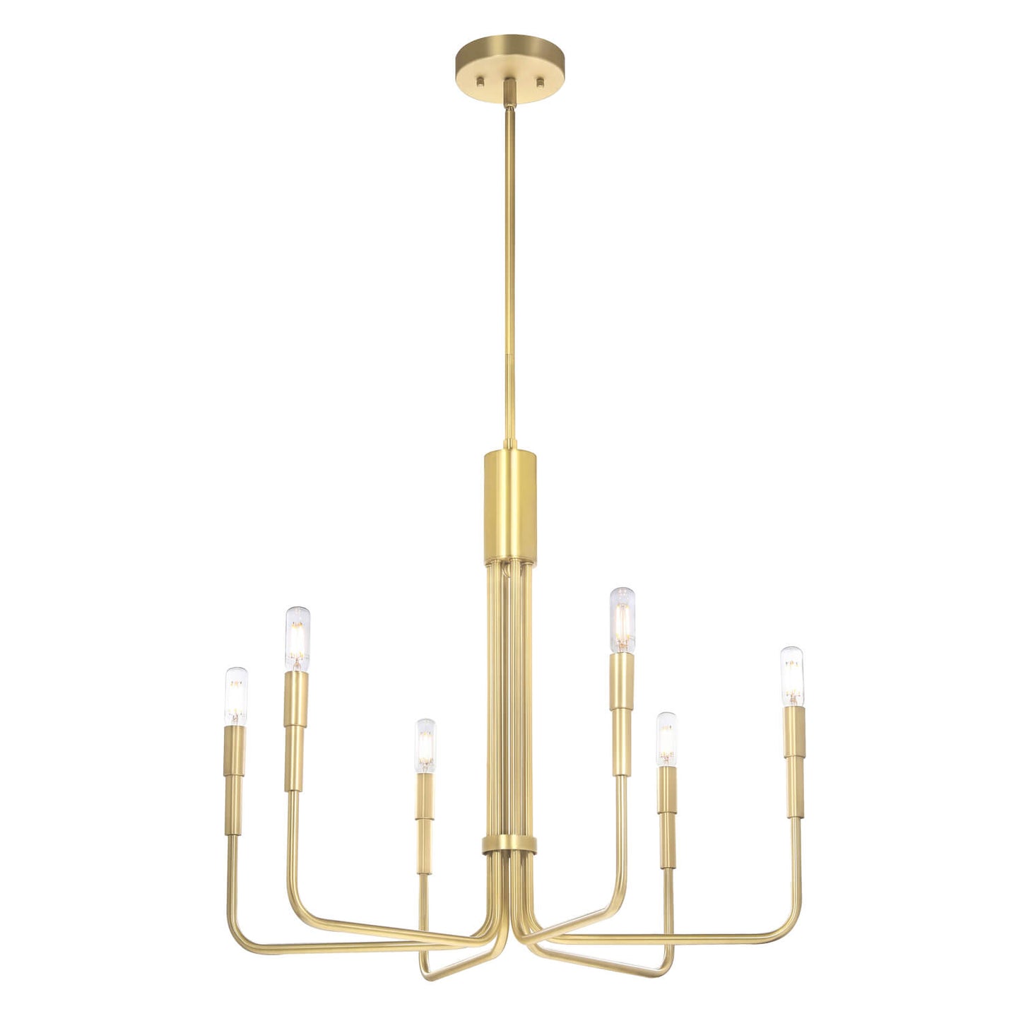6-Light Chandelier, Brass Pendant Light with LED Bulbs, Living Dining Room Lighting XB-C1213-6-SB
