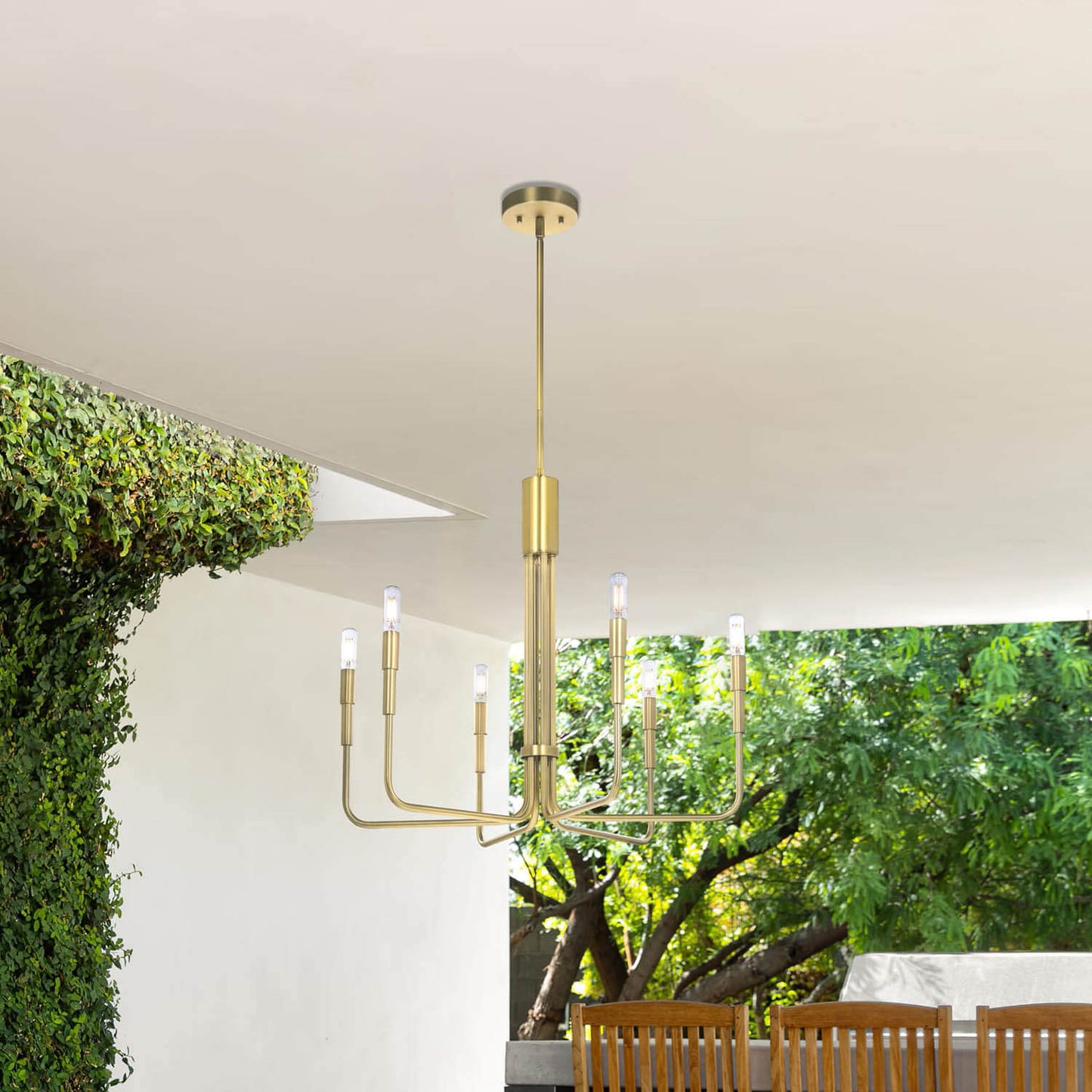 6-Light Chandelier, Brass Pendant Light with LED Bulbs, Living Dining Room Lighting XB-C1213-6-SB