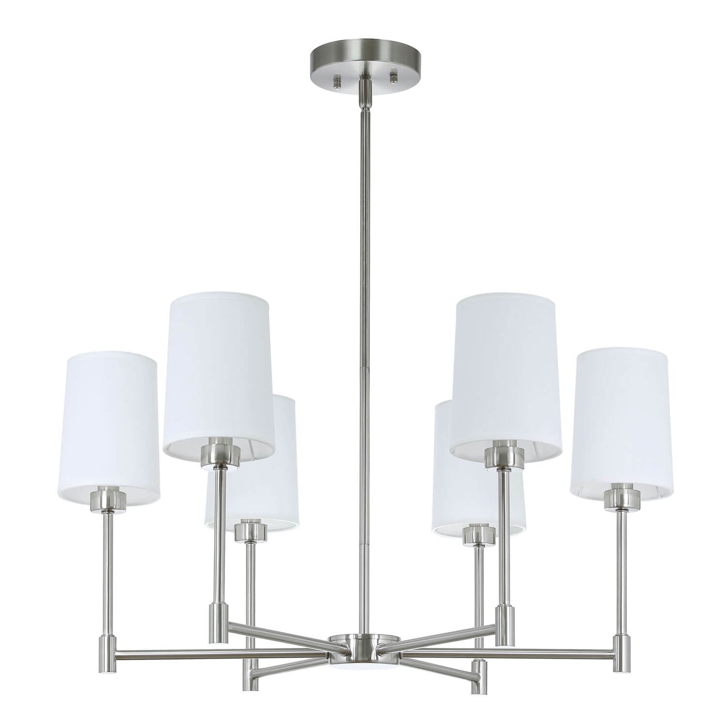 6-Light Chandelier, Fabric Shade, Brushed Nickel, Living Dining Room Pendant Light XB-C1215-6-BN
