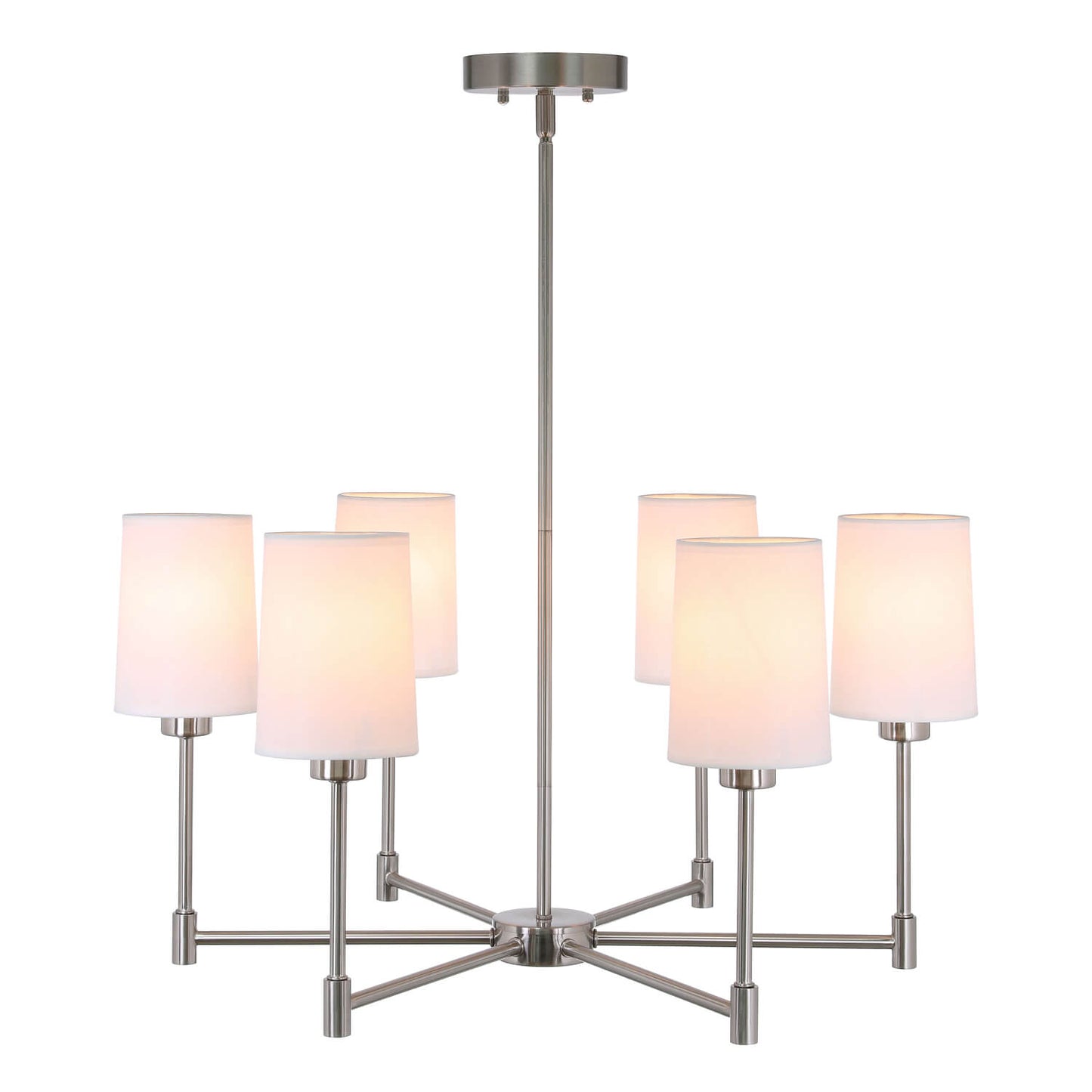 6-Light Chandelier, Fabric Shade, Brushed Nickel, Living Dining Room Pendant Light XB-C1215-6-BN