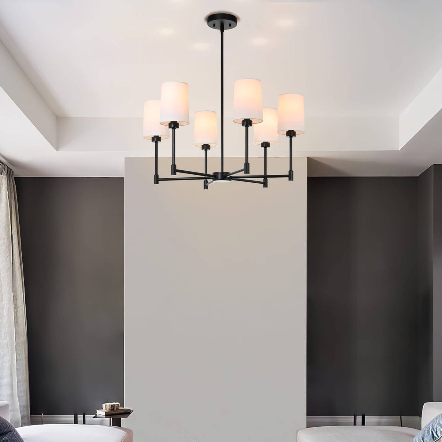 Modern Black 6-Light Fabric Shade Chandelier XB-C1215-6-MBK
