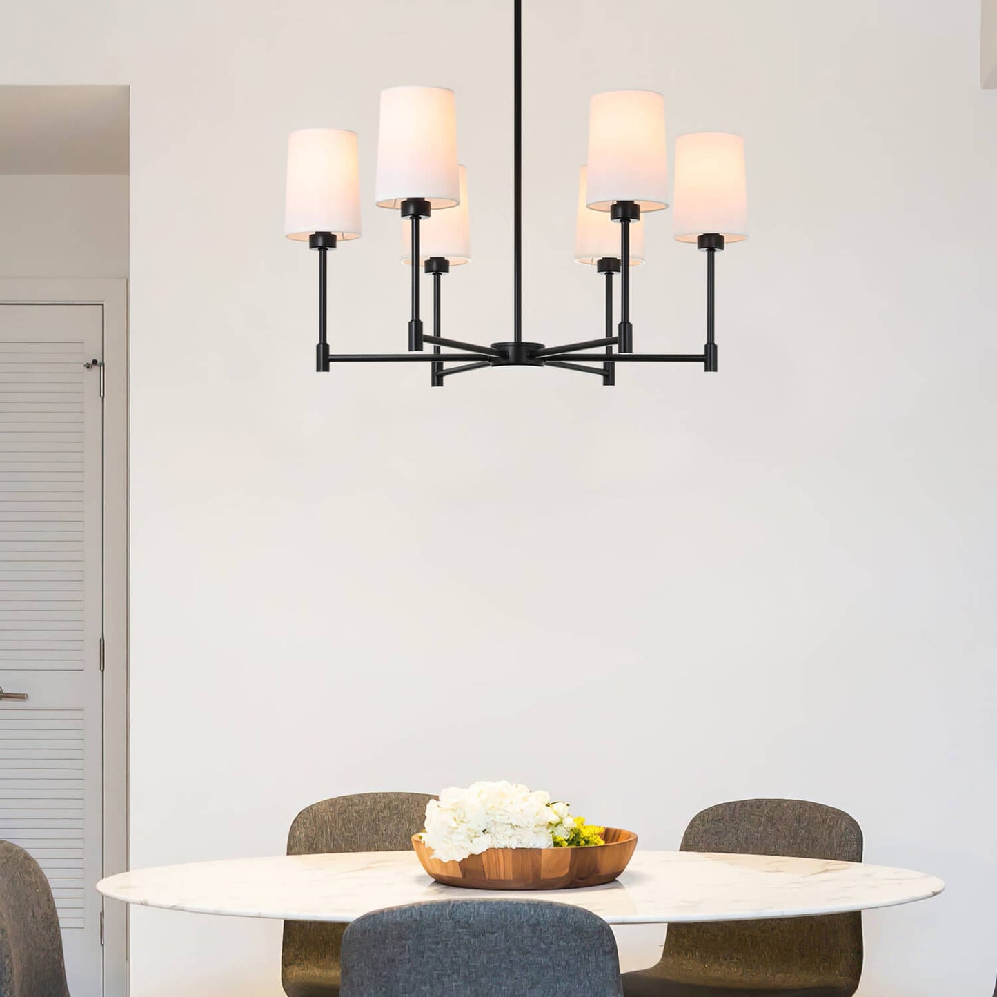 Modern Black 6-Light Fabric Shade Chandelier XB-C1215-6-MBK
