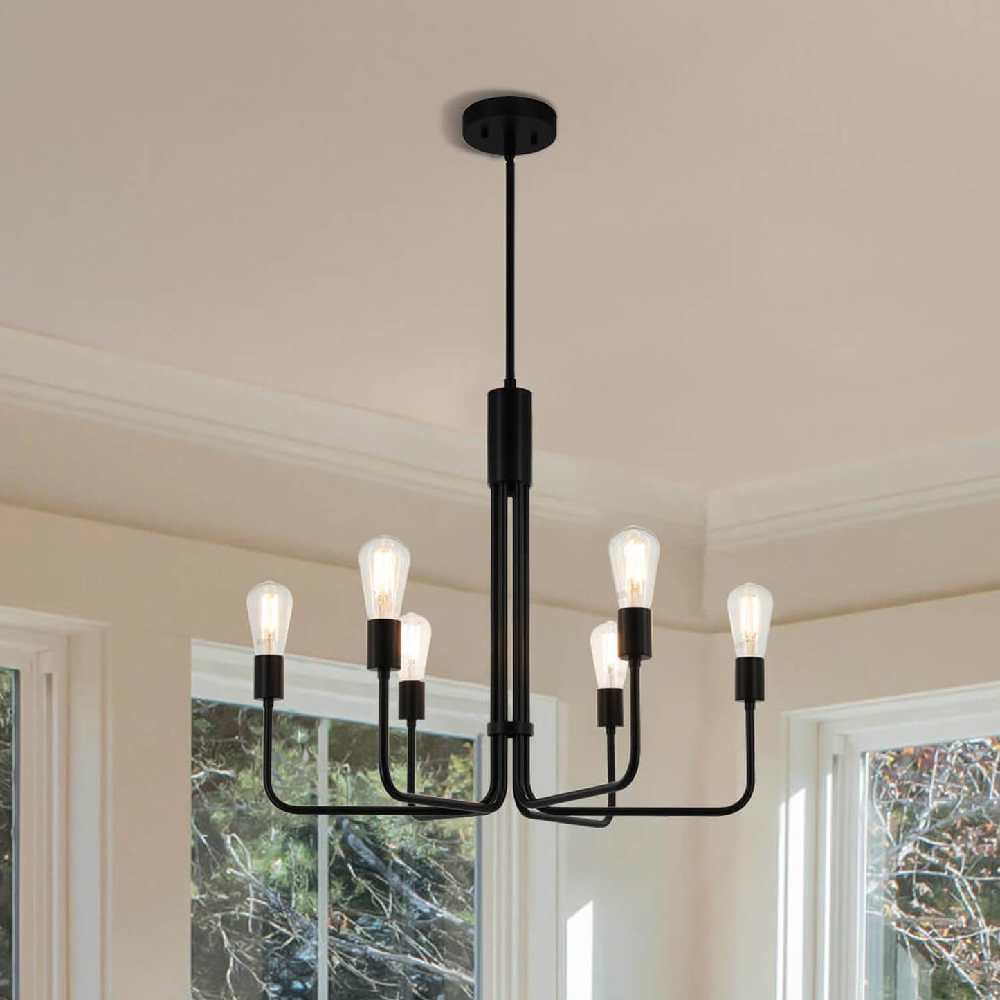 6-Light Chandelier, Black Pendant Ceiling Light, Living and Dining Room Lighting XB-C1234-6-MBK