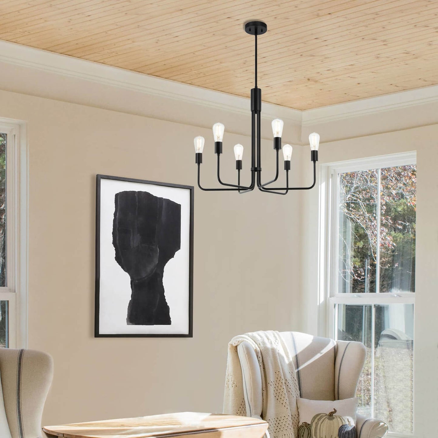 6-Light Chandelier, Black Pendant Ceiling Light, Living and Dining Room Lighting XB-C1234-6-MBK