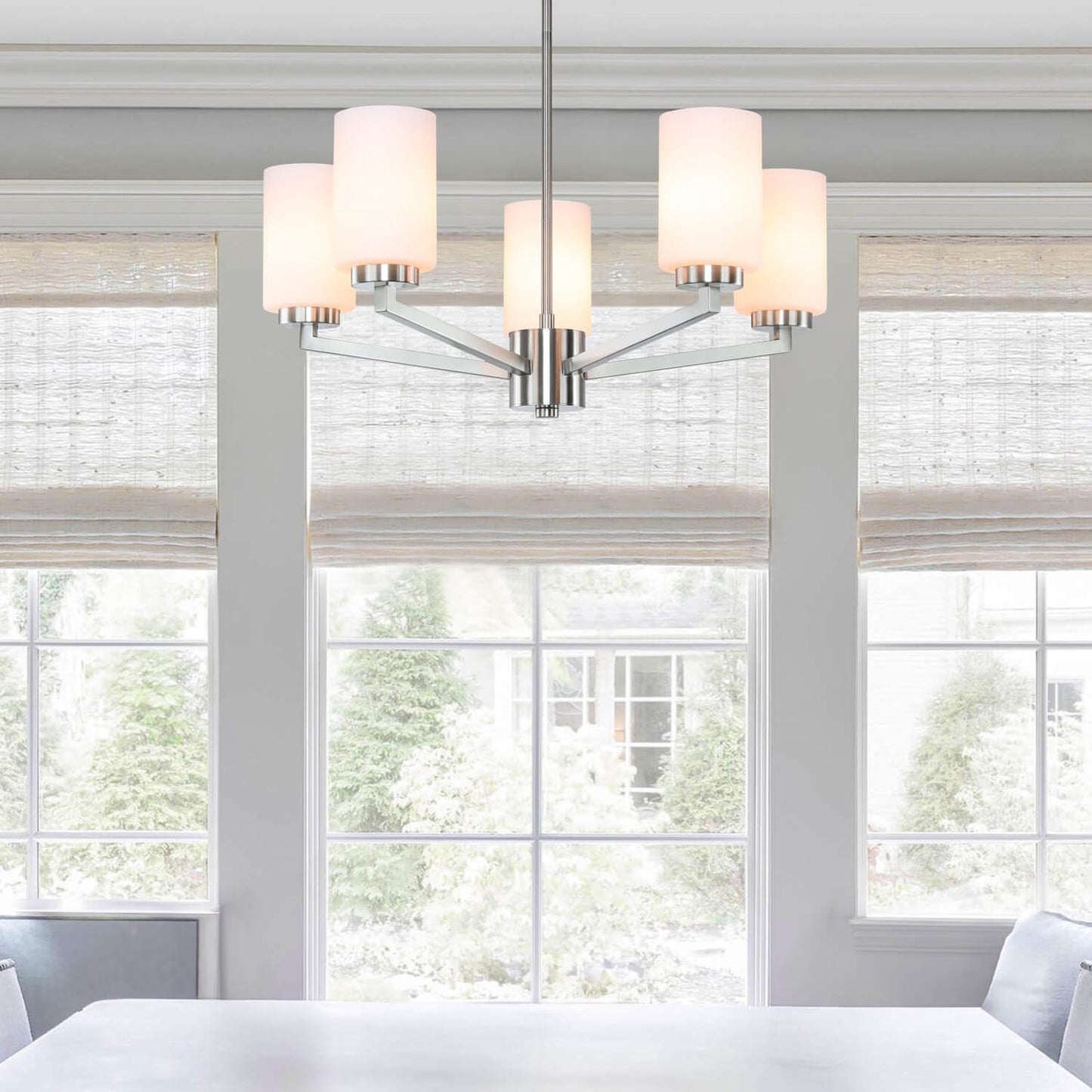Modern 5-Light Brushed Nickel Chandelier with Glass for Dining Room XB-C1272-5-BN