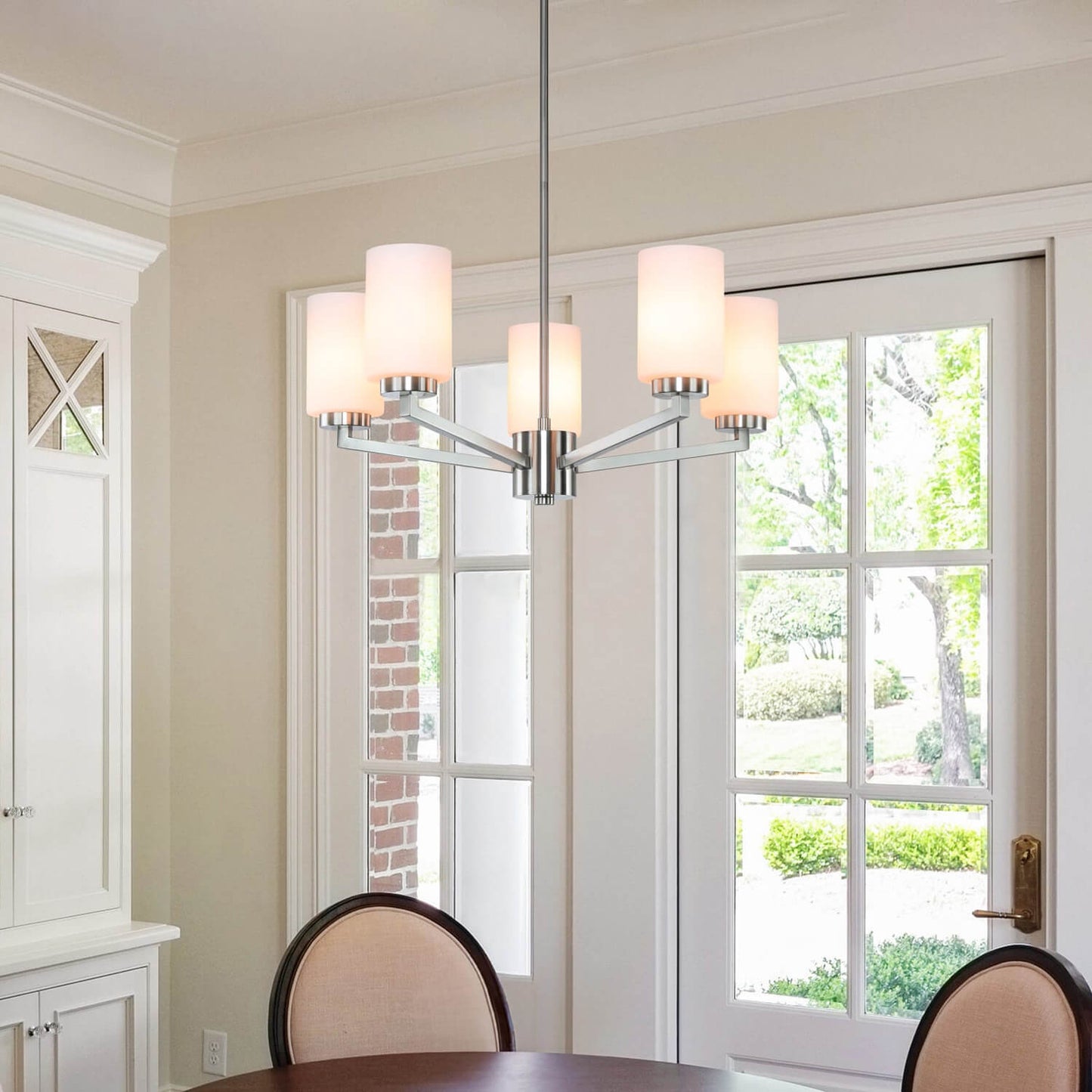 Modern 5-Light Brushed Nickel Chandelier with Glass for Dining Room XB-C1272-5-BN
