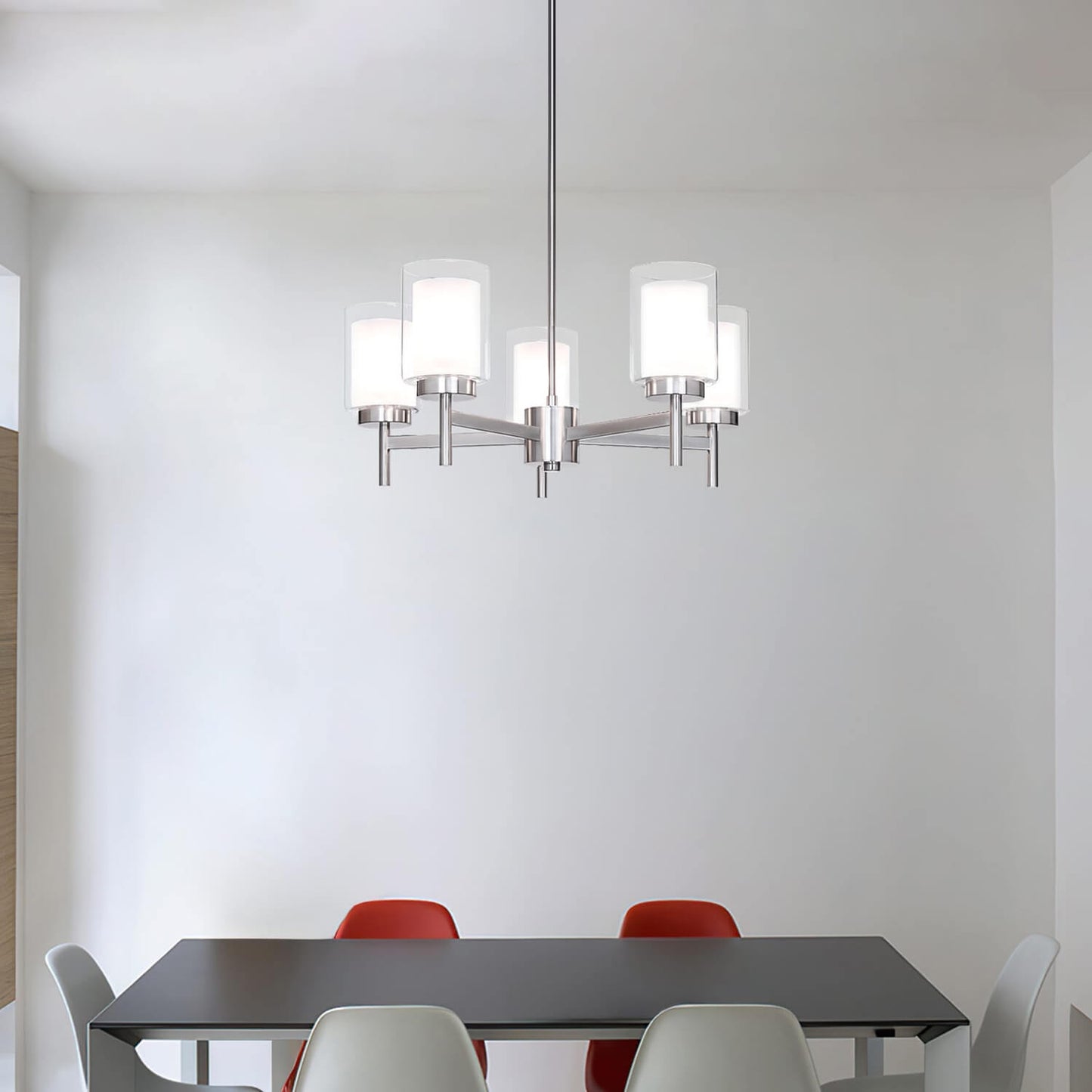 Modern 5 Light Glass Pendant Chandelier - Brushed Nickel XB-C1276-5-BN