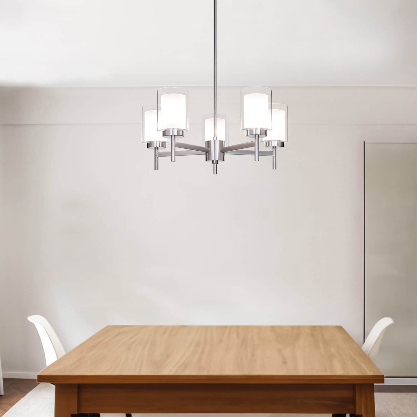 Modern 5 Light Glass Pendant Chandelier - Brushed Nickel XB-C1276-5-BN
