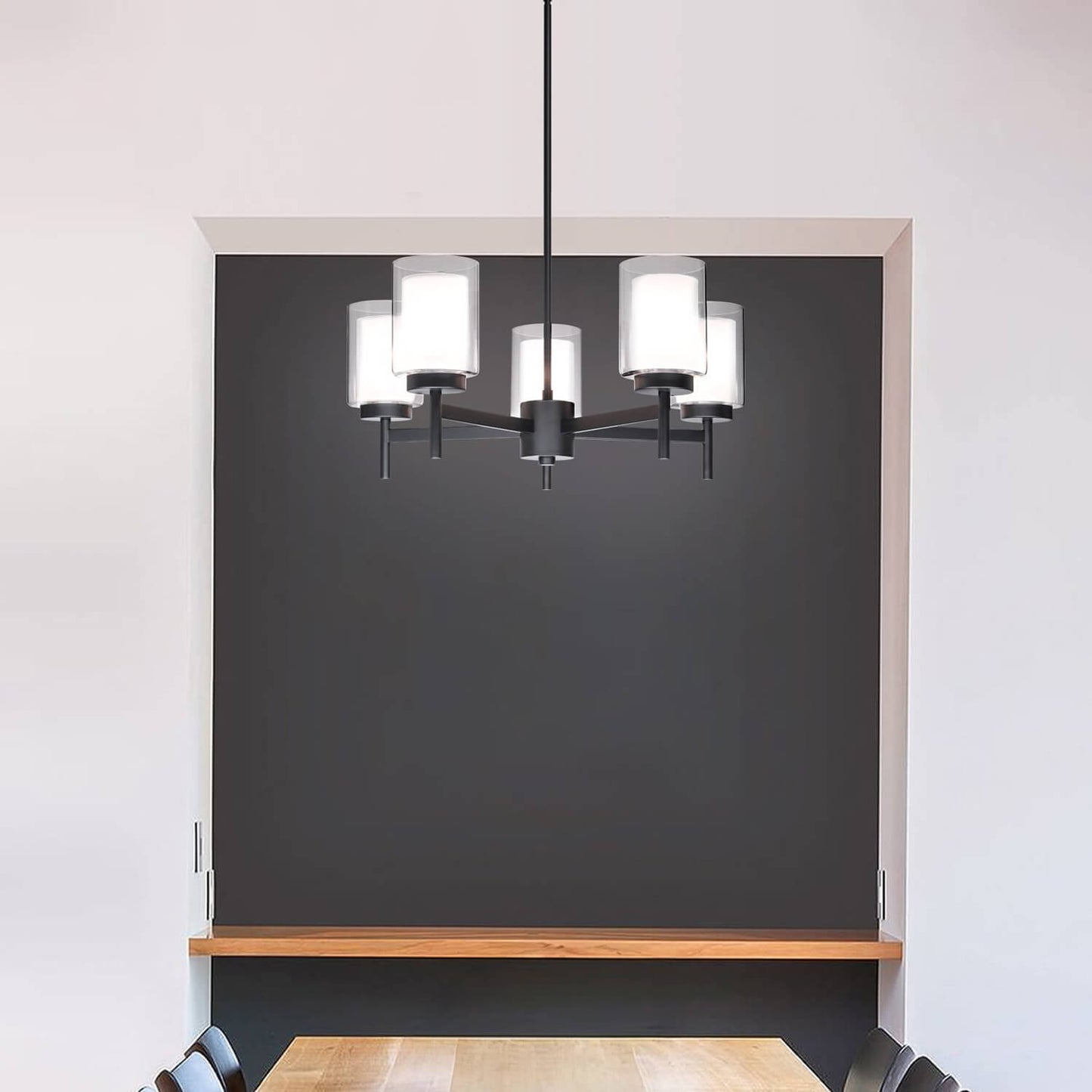 5-Light Black Adjustable Chandelier with Glass for Dining Room XB-C1276-5-MB