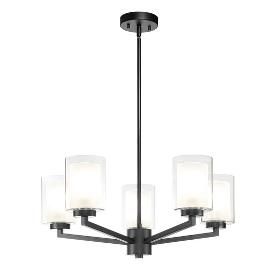 Black Farmhouse 5-Light Adjustable Chandelier with Glass Shades XB-C1294-5-MB