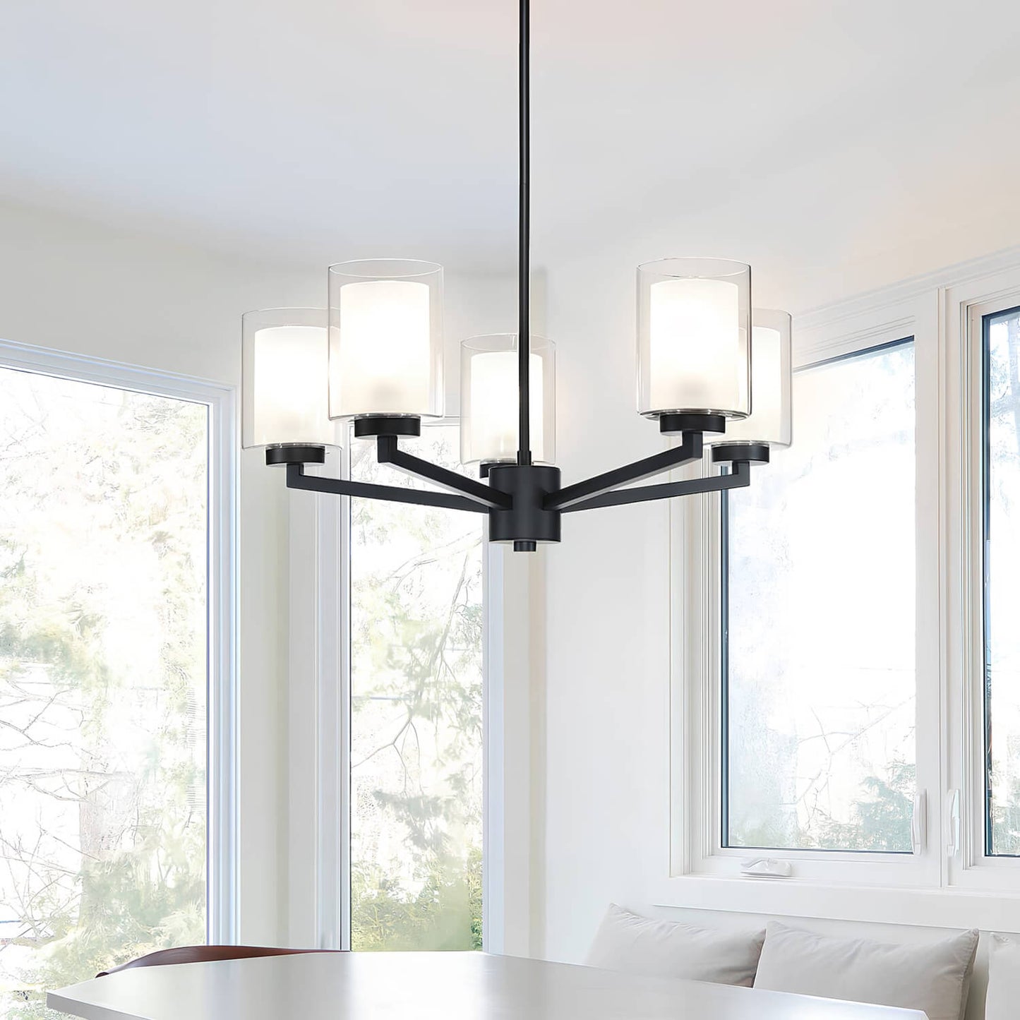 Black Farmhouse 5-Light Adjustable Chandelier with Glass Shades XB-C1294-5-MB
