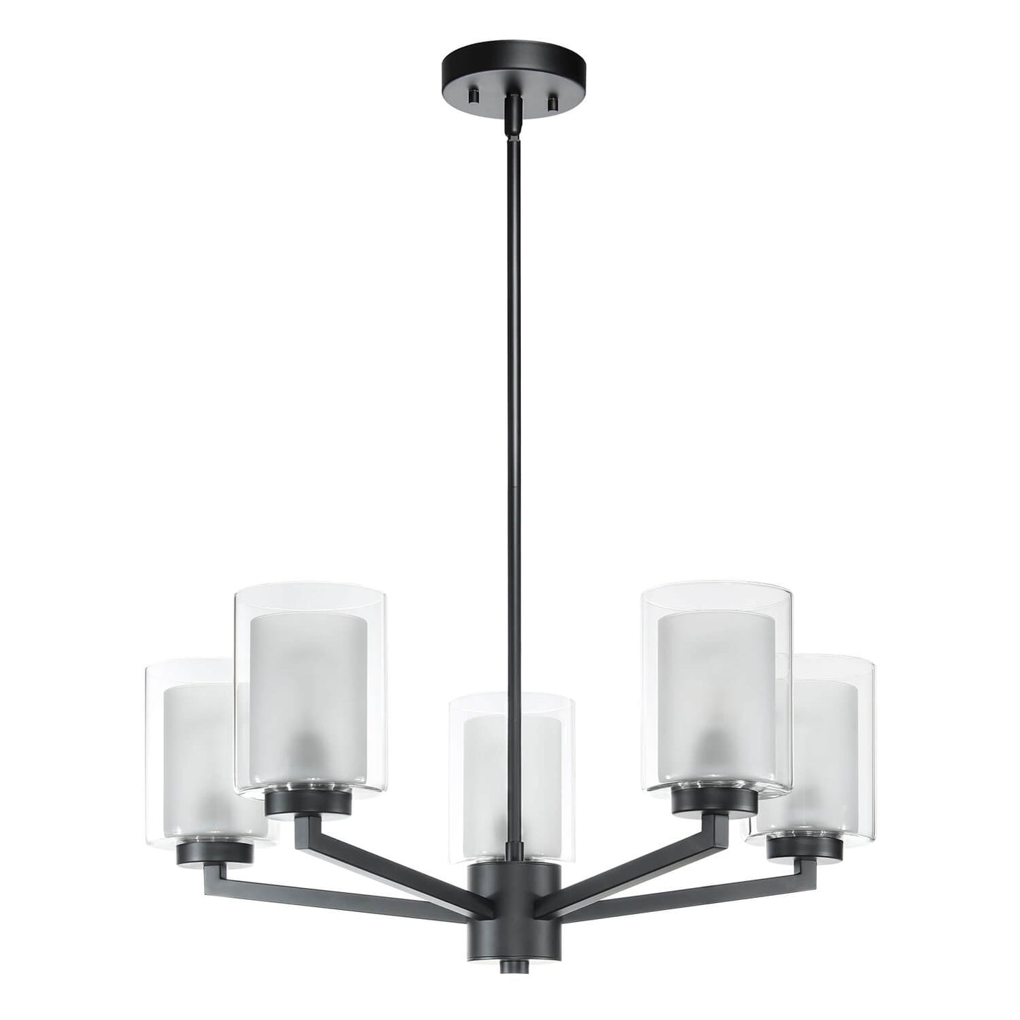 Black Farmhouse 5-Light Adjustable Chandelier with Glass Shades XB-C1294-5-MB