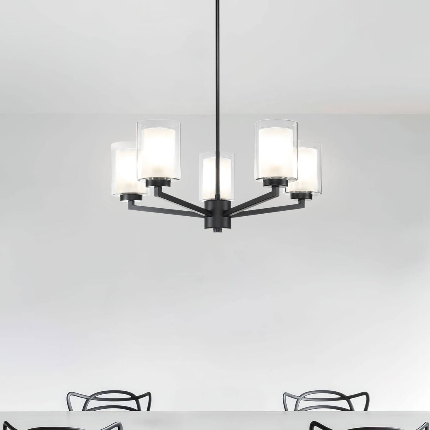 Black Farmhouse 5-Light Adjustable Chandelier with Glass Shades XB-C1294-5-MB