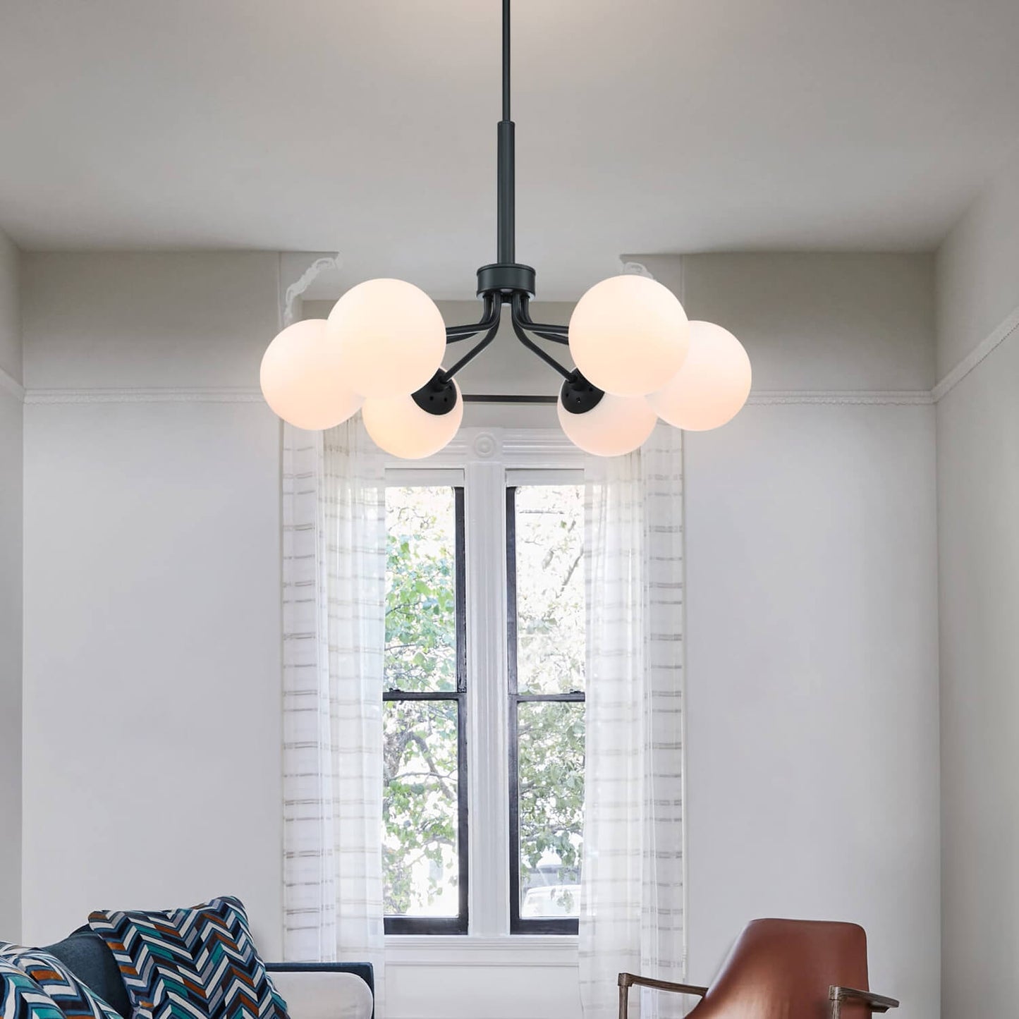 Mid Century Modern Black Globe Chandelier with 6 Lights XB-C1304-6-MB