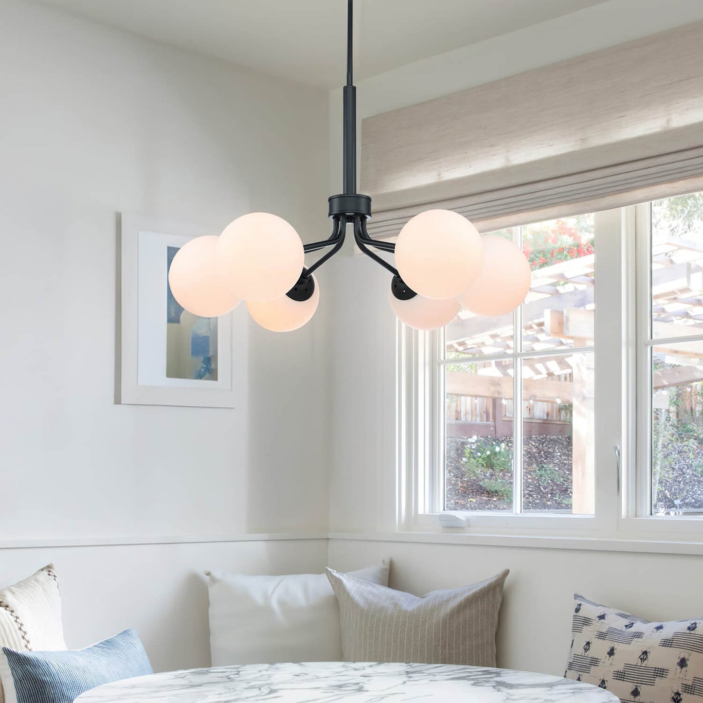 Mid Century Modern Black Globe Chandelier with 6 Lights XB-C1304-6-MB