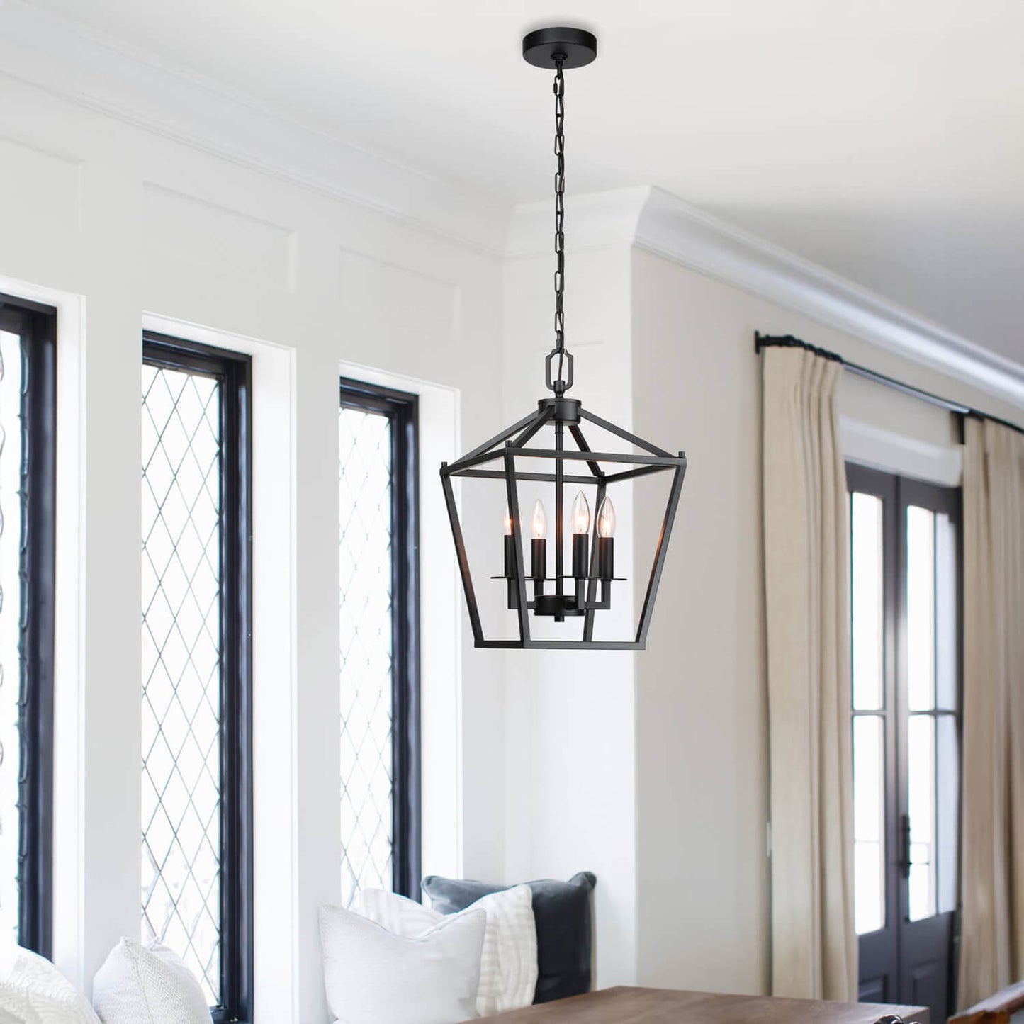 Black Farmhouse Hanging Lantern Pendant Light XB-C1306-MB